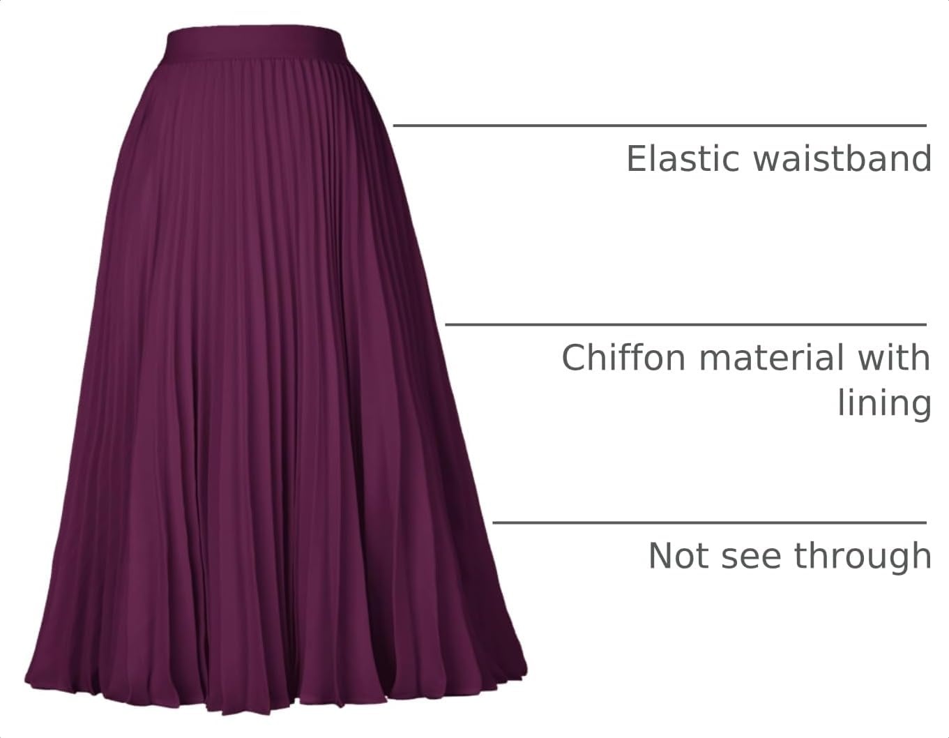 image:imageGRACE KARIN Pleated Midi Skirt for Women Chiffon ALine OutfitsDeep Purple