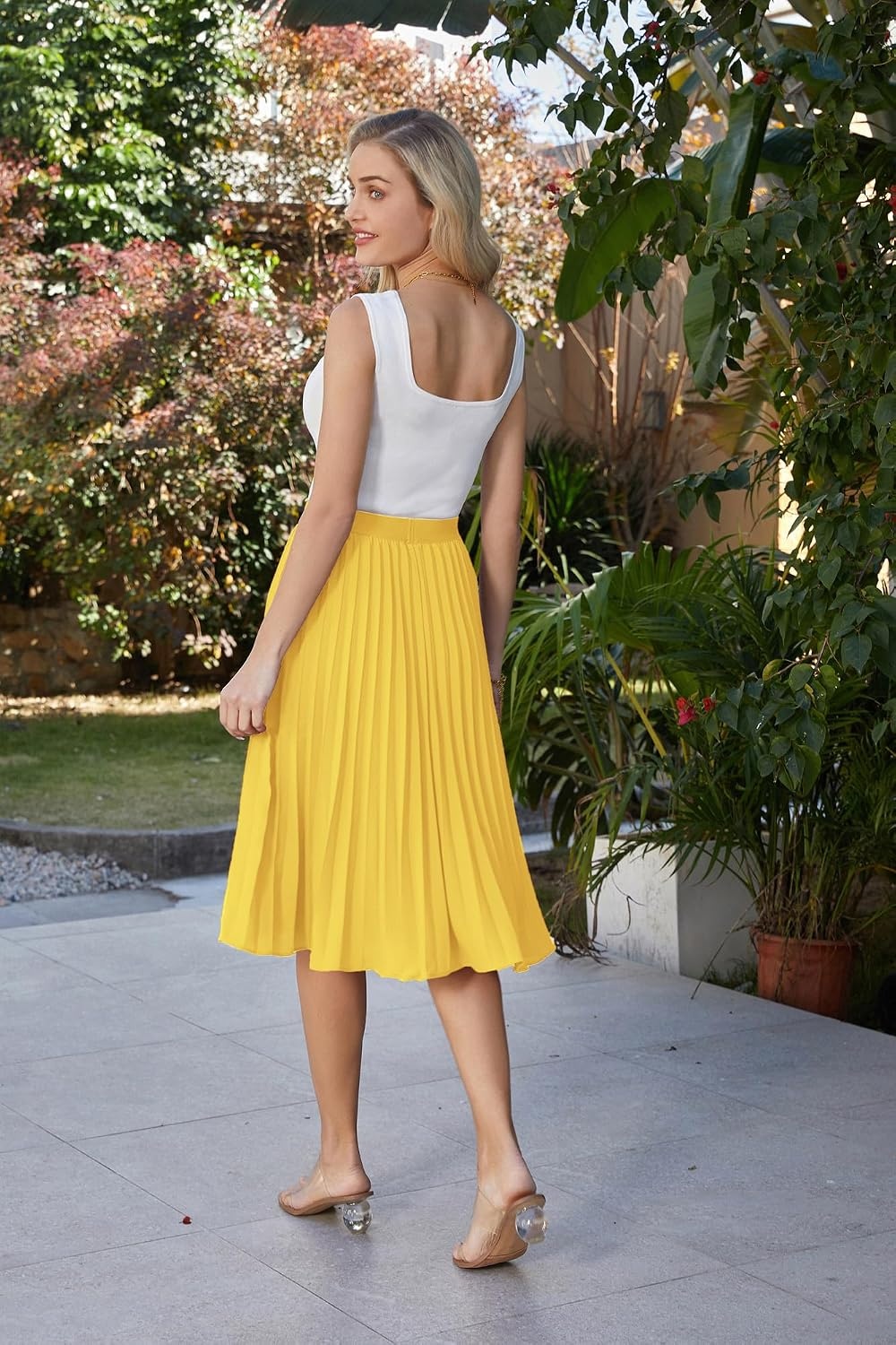 image:imageGRACE KARIN Pleated Midi Skirt for Women Chiffon ALine OutfitsGinger