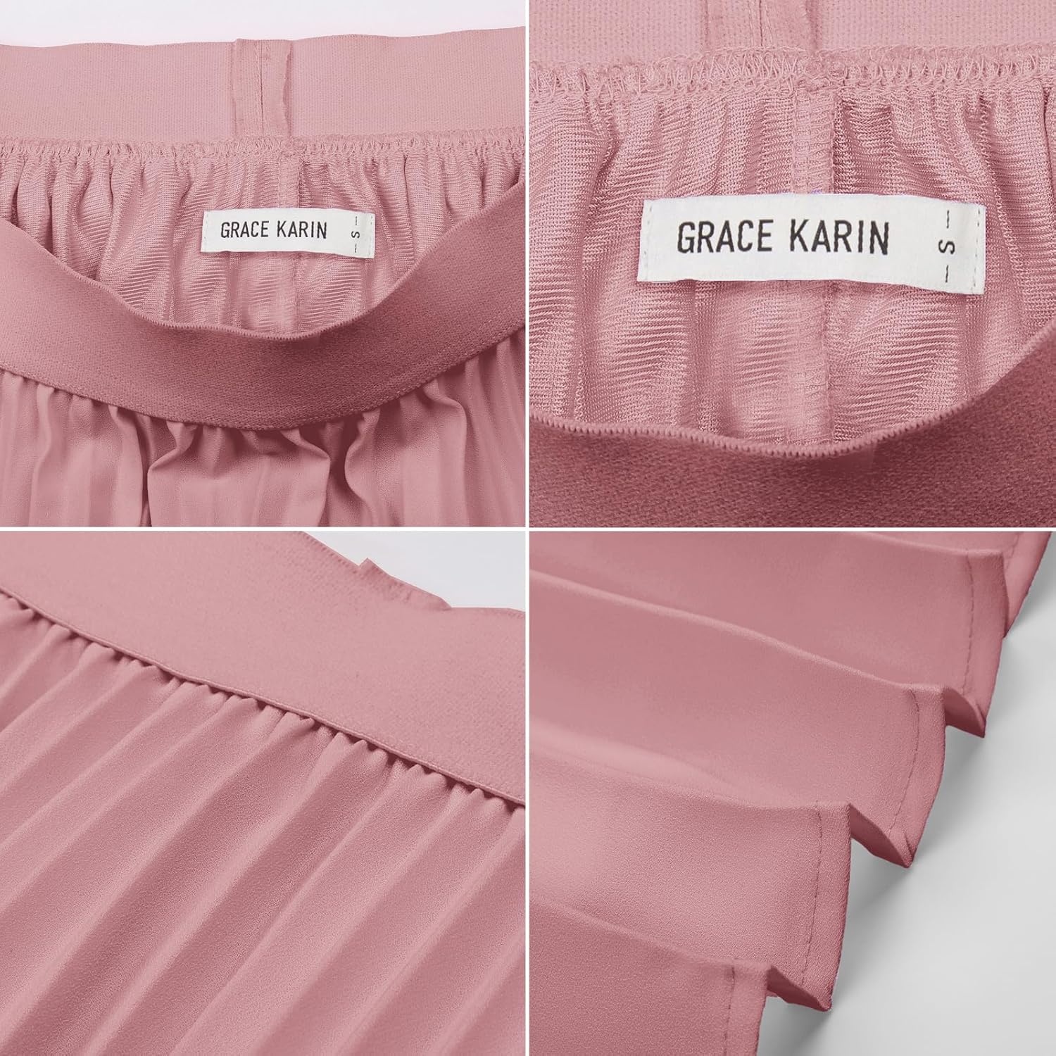 image:imageGRACE KARIN Pleated Midi Skirt for Women Chiffon ALine OutfitsGray Pink