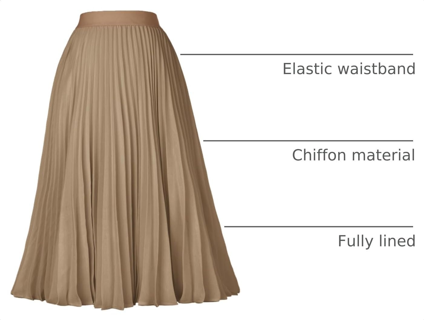 image:imageGRACE KARIN Pleated Midi Skirt for Women Chiffon ALine OutfitsKhaki