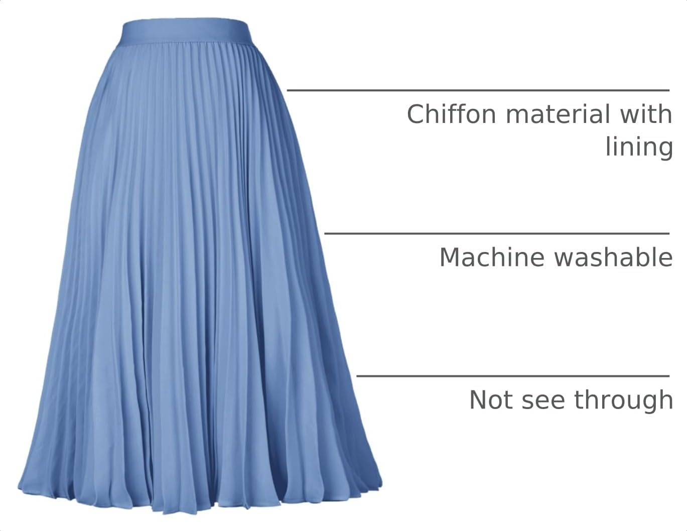 image:imageGRACE KARIN Pleated Midi Skirt for Women Chiffon ALine OutfitsLake Blue