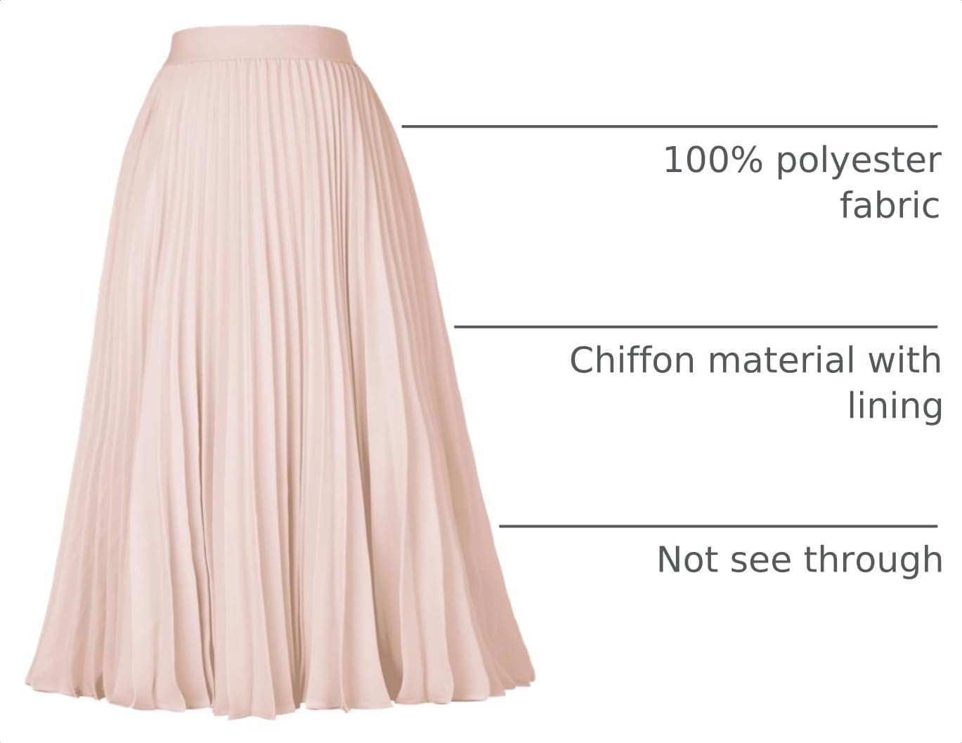 image:imageGRACE KARIN Pleated Midi Skirt for Women Chiffon ALine OutfitsLight Apricot