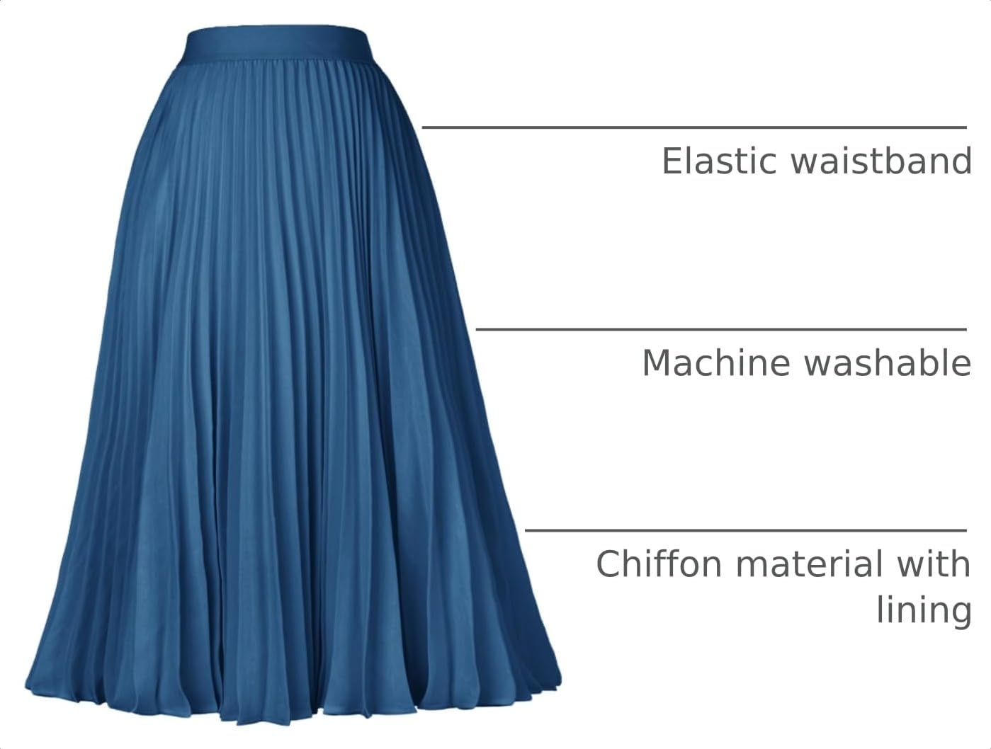 image:imageGRACE KARIN Pleated Midi Skirt for Women Chiffon ALine OutfitsLight Navy