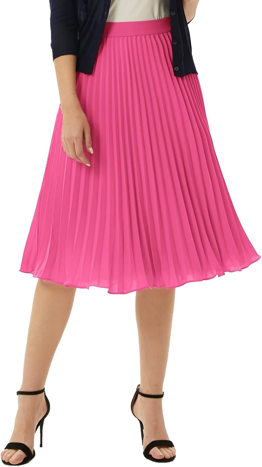 image:imageGRACE KARIN Pleated Midi Skirt for Women Chiffon ALine OutfitsRose Pink
