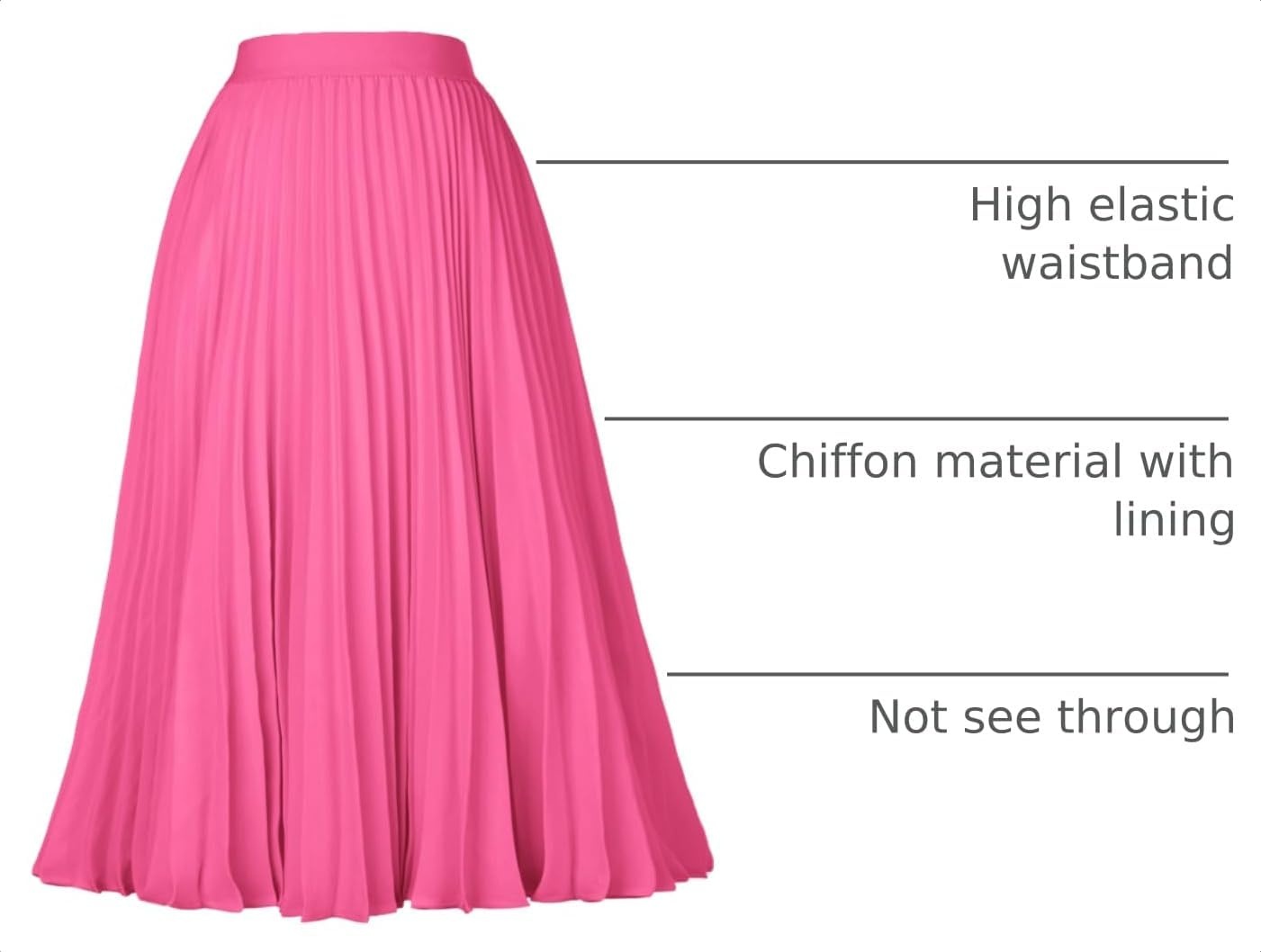 image:imageGRACE KARIN Pleated Midi Skirt for Women Chiffon ALine OutfitsRose Pink