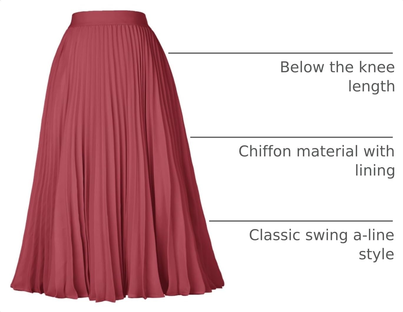 image:imageGRACE KARIN Pleated Midi Skirt for Women Chiffon ALine OutfitsWatermelon Red