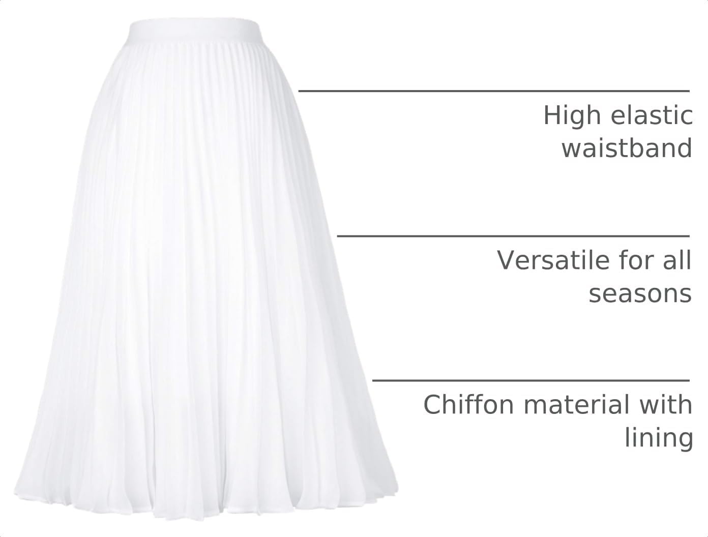 image:imageGRACE KARIN Pleated Midi Skirt for Women Chiffon ALine OutfitsWhite