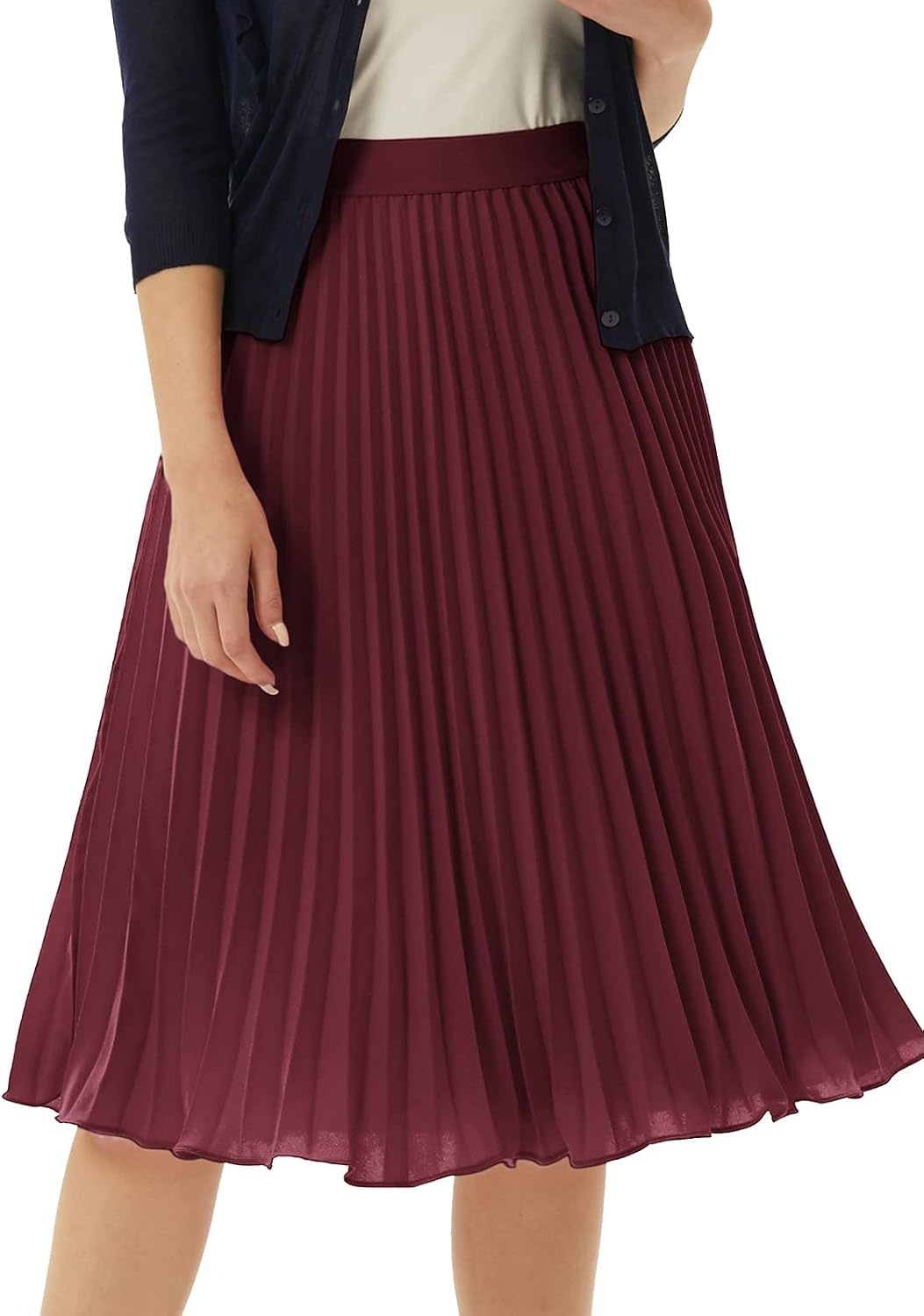 image:imageGRACE KARIN Pleated Midi Skirt for Women Chiffon ALine OutfitsWine Red
