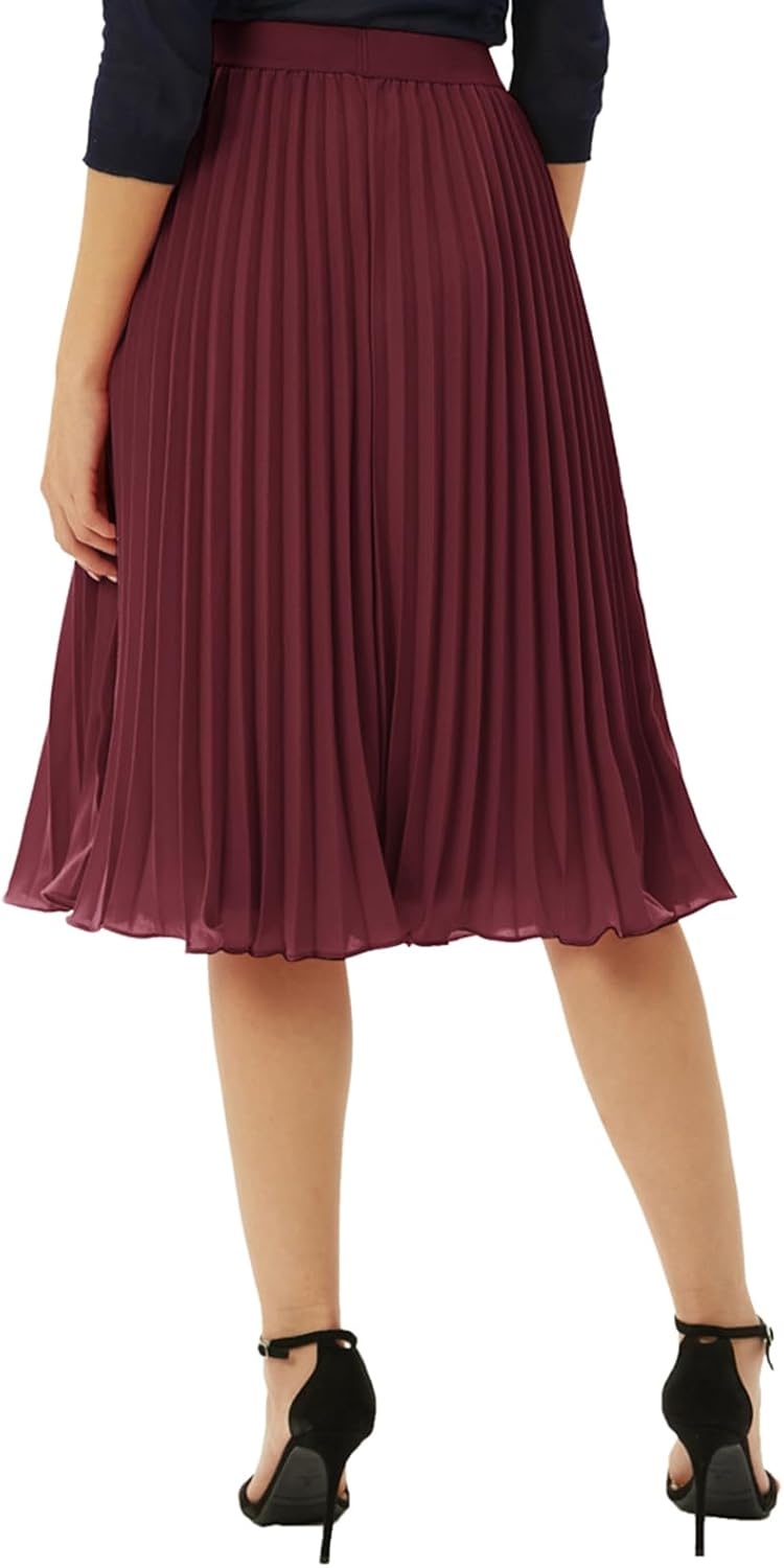 image:imageGRACE KARIN Pleated Midi Skirt for Women Chiffon ALine OutfitsWine Red