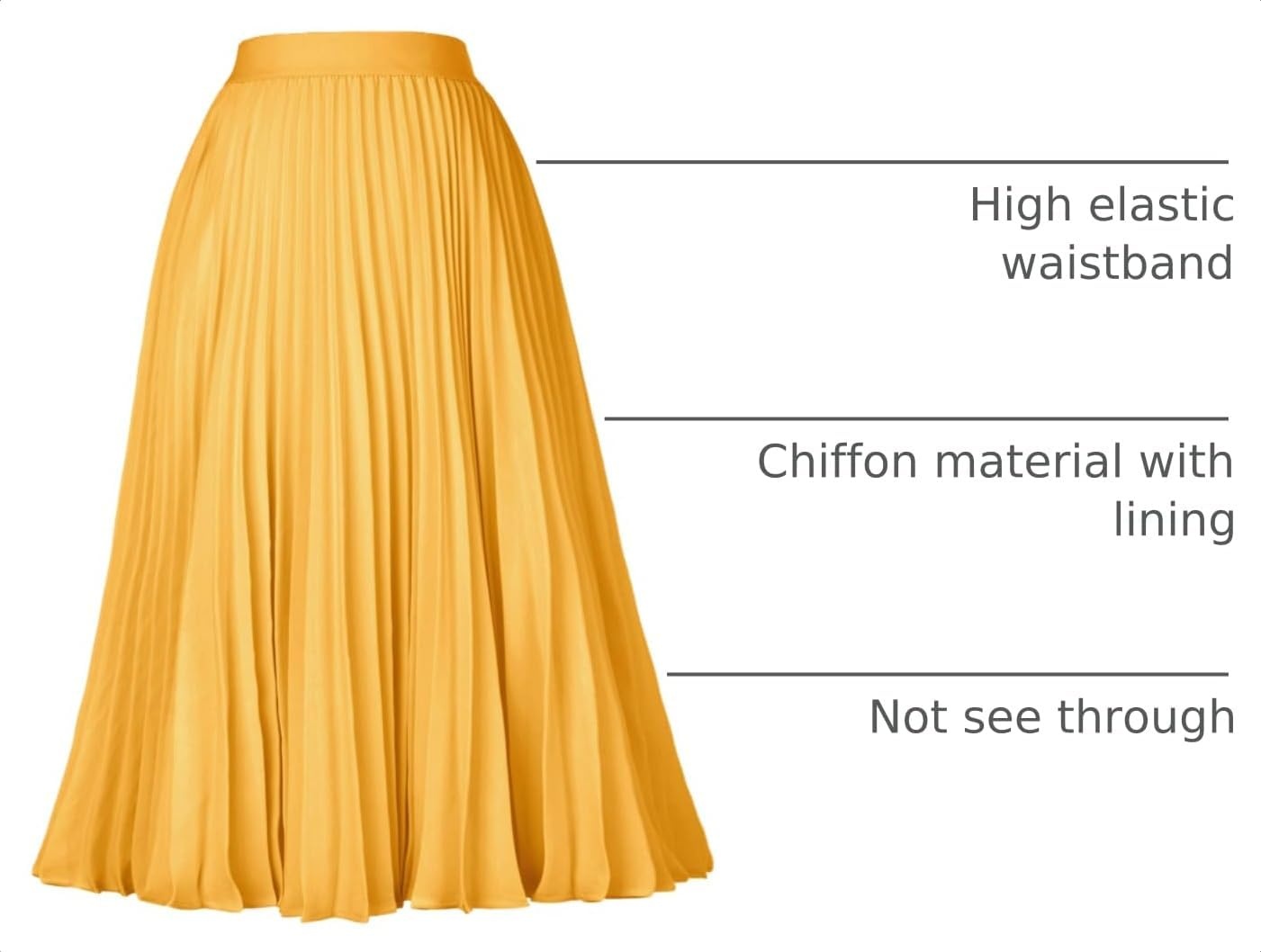 image:imageGRACE KARIN Pleated Midi Skirt for Women Chiffon ALine OutfitsYellow