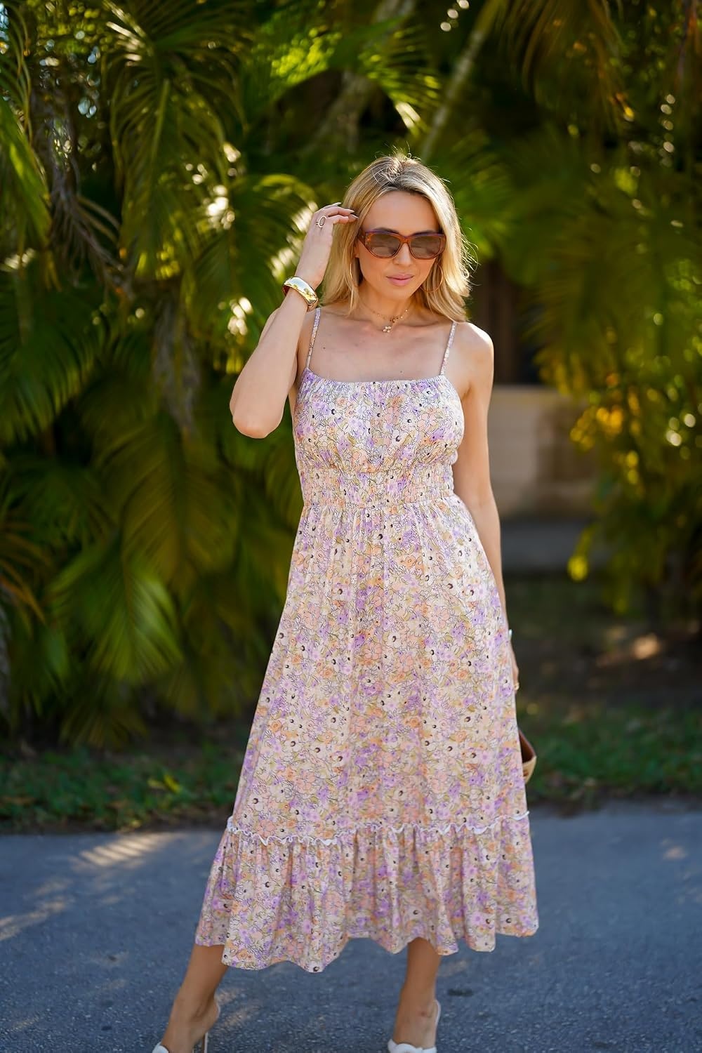 image:imageGRACE KARIN Summer Dresses for Women 2026 Vacation Boho Maxi SundressPurple Green Floral