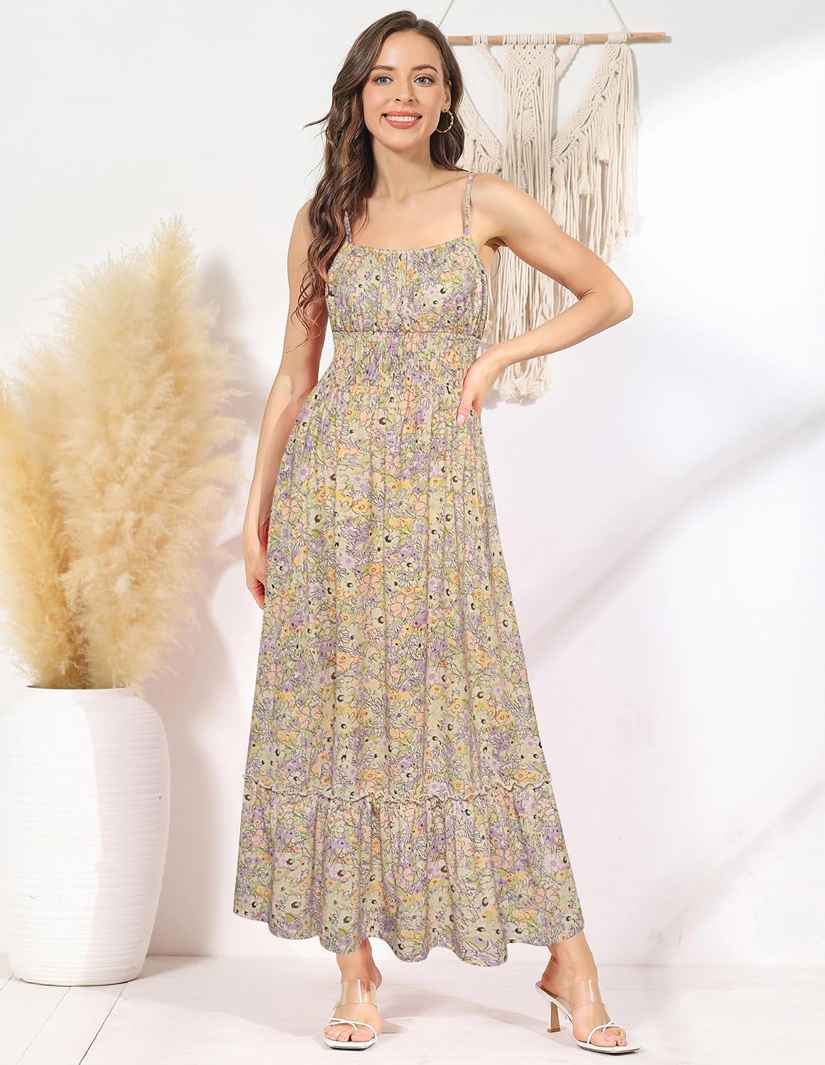 image:imageGRACE KARIN Summer Dresses for Women 2026 Vacation Boho Maxi SundressPurple Green Floral