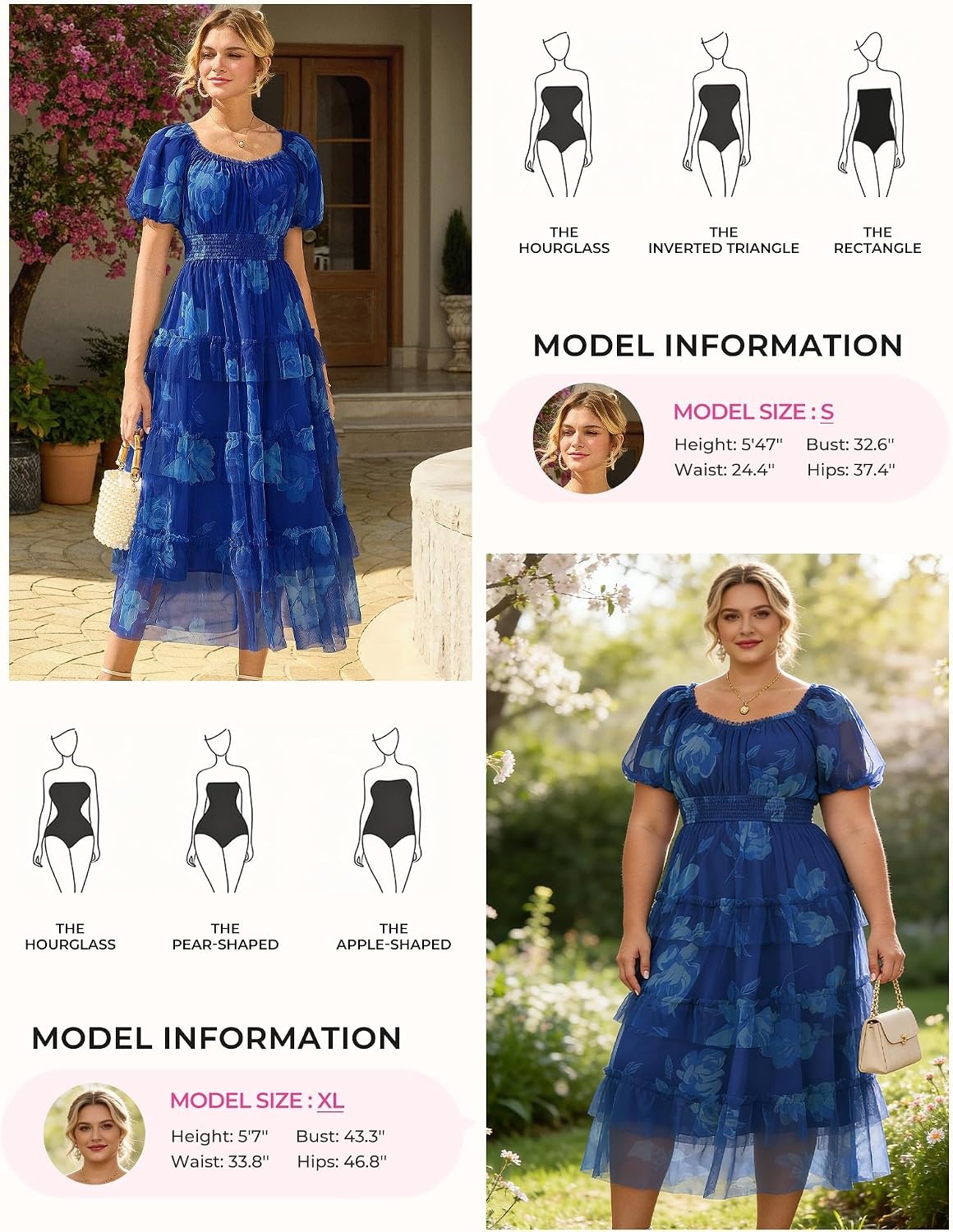 image:imageGRACE KARIN Summer Wedding Guest Causal Midi Floral Tulle DressBlue White