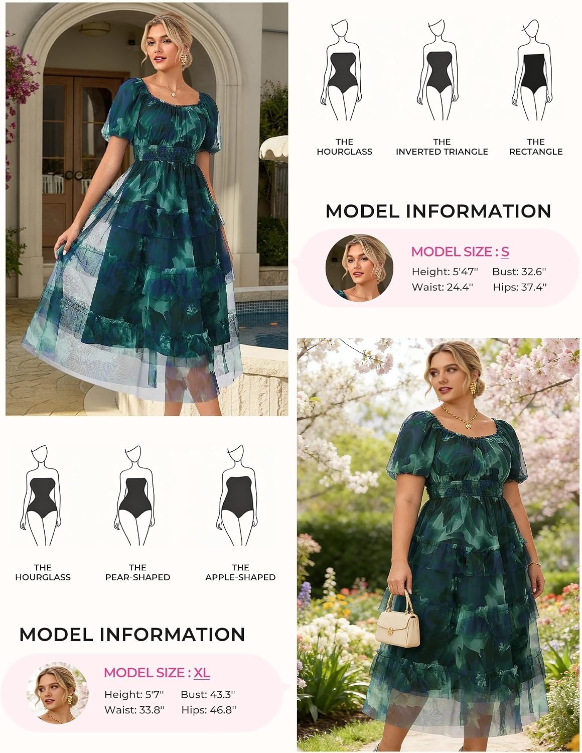 image:imageGRACE KARIN Summer Wedding Guest Causal Midi Floral Tulle DressGreen Blue