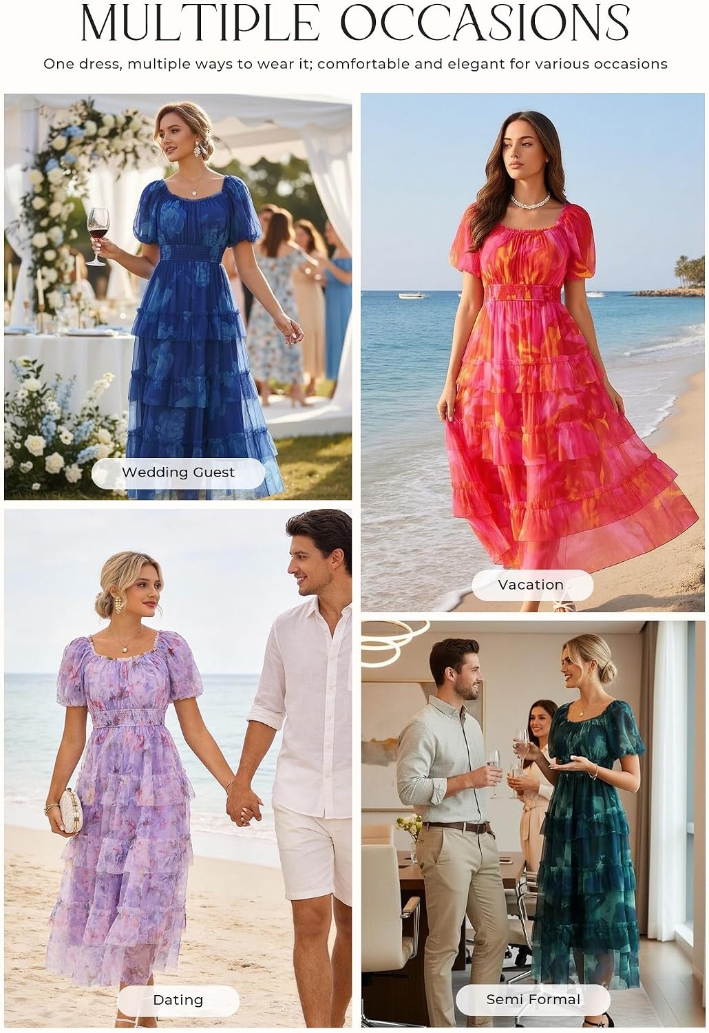 image:imageGRACE KARIN Summer Wedding Guest Causal Midi Floral Tulle DressNavy Blue Pink