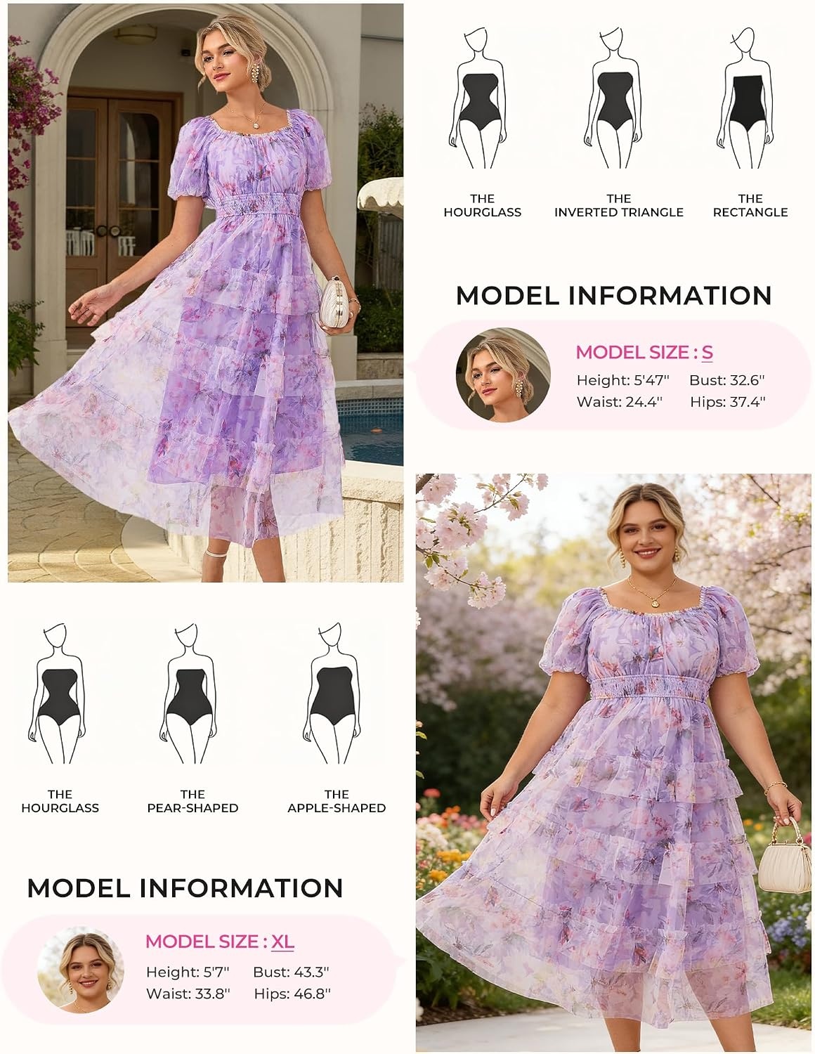 image:imageGRACE KARIN Summer Wedding Guest Causal Midi Floral Tulle DressPurple Pink