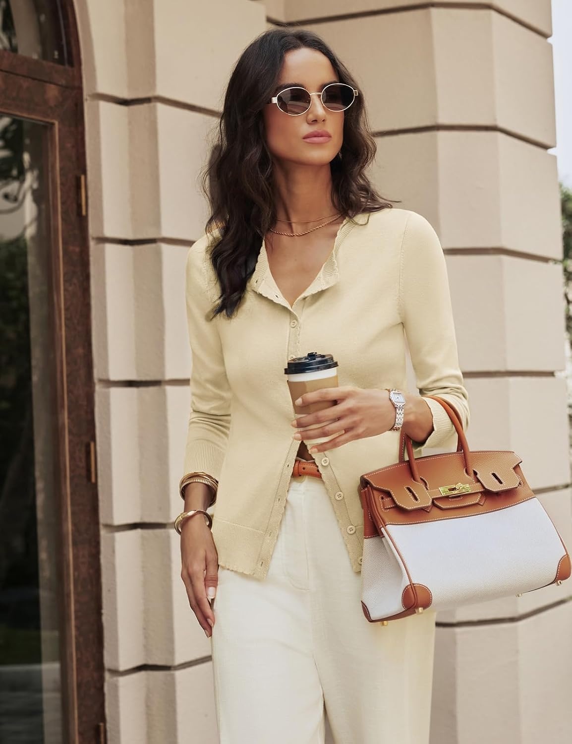 image:imageGRACE KARIN Women 2026 Lightweight Scalloped Knit Fall Cardigan SweatersApricot