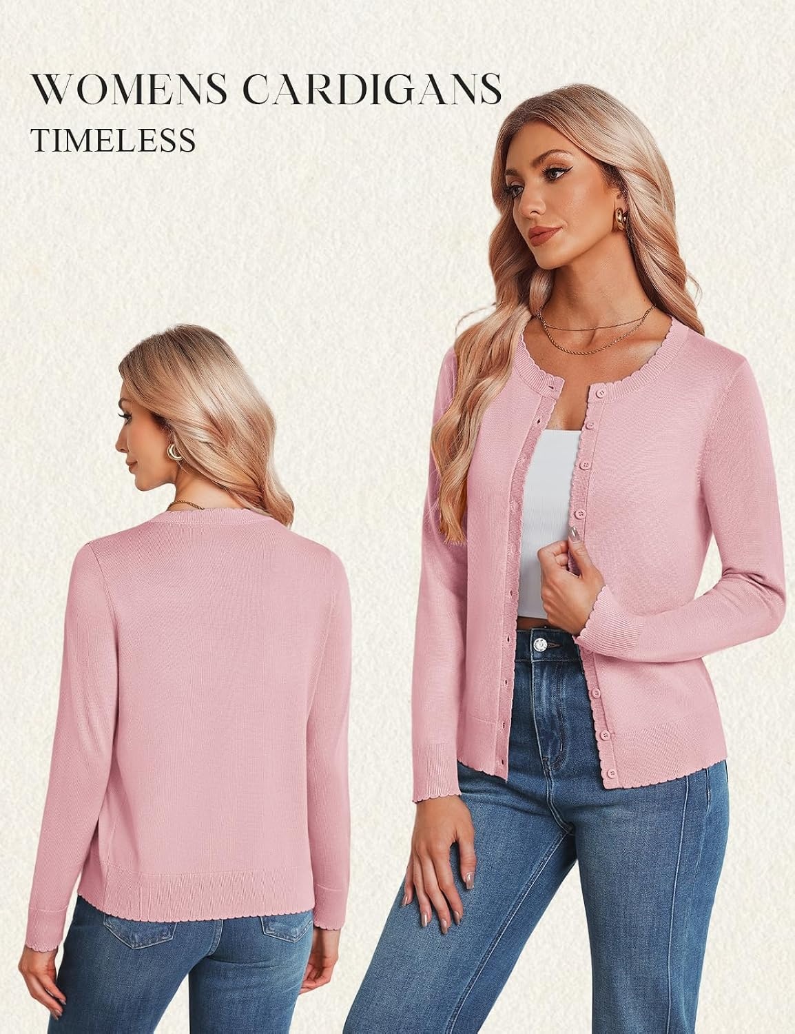 image:imageGRACE KARIN Women 2026 Lightweight Scalloped Knit Fall Cardigan SweatersBlush Pink