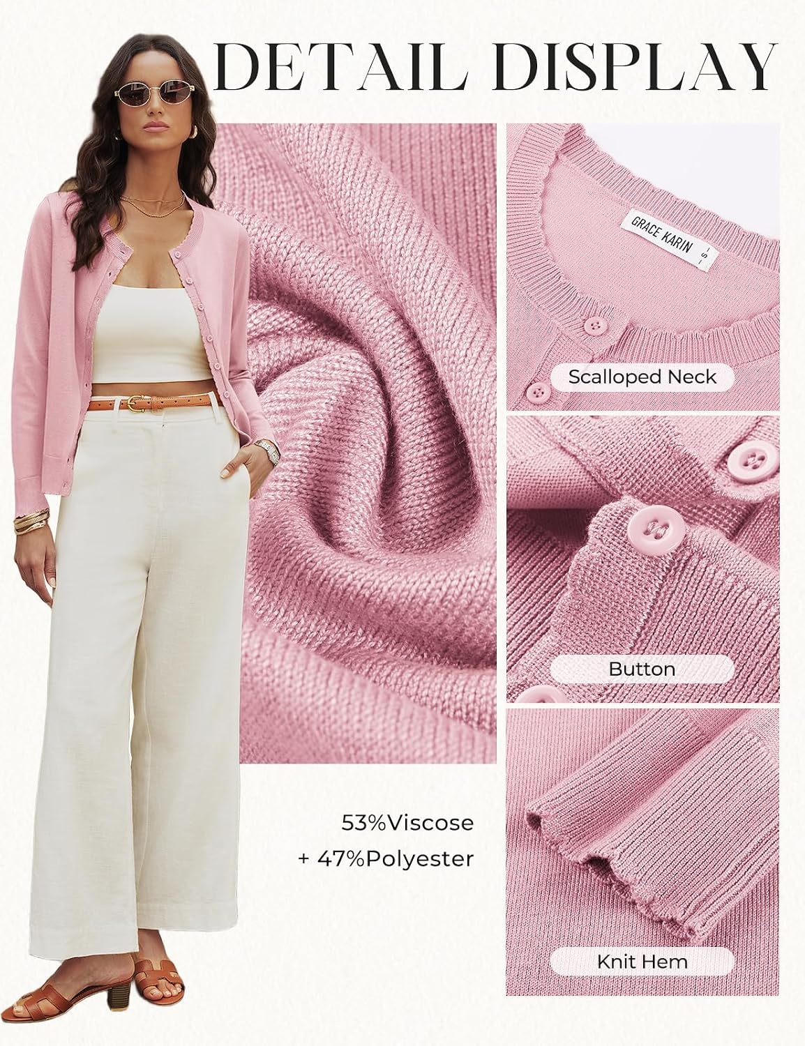 image:imageGRACE KARIN Women 2026 Lightweight Scalloped Knit Fall Cardigan SweatersBlush Pink