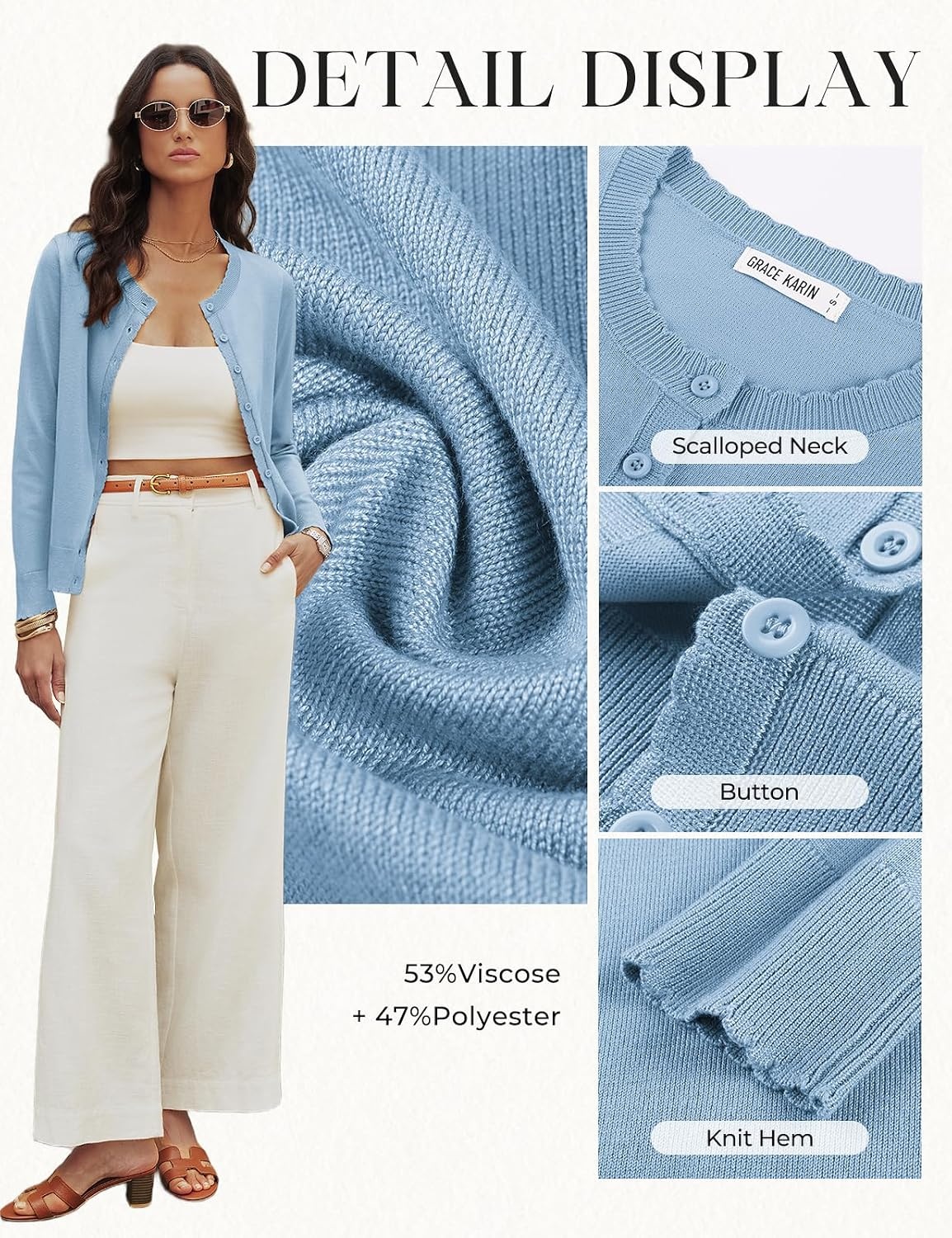 image:imageGRACE KARIN Women 2026 Lightweight Scalloped Knit Fall Cardigan SweatersSky Blue