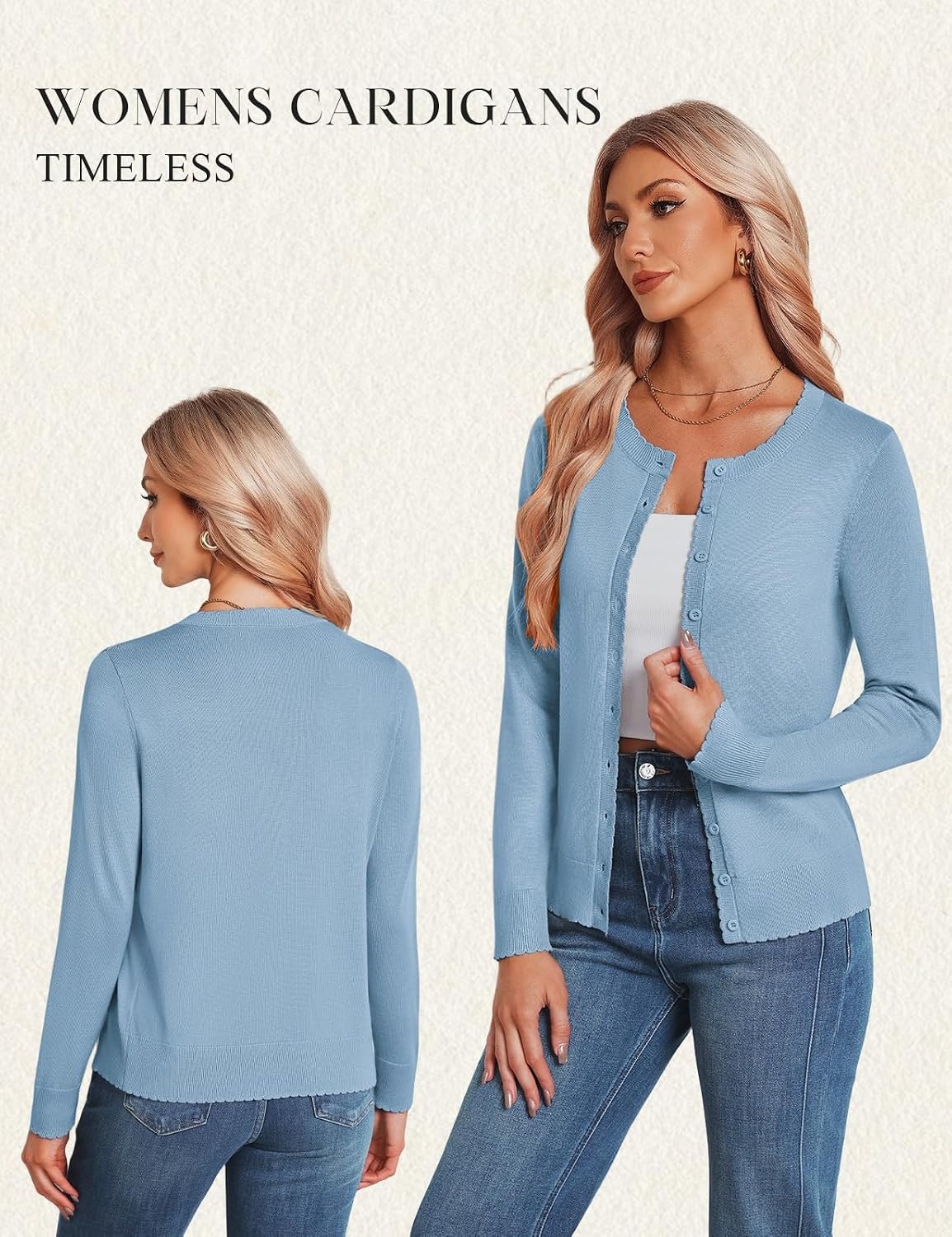 image:imageGRACE KARIN Women 2026 Lightweight Scalloped Knit Fall Cardigan SweatersSky Blue