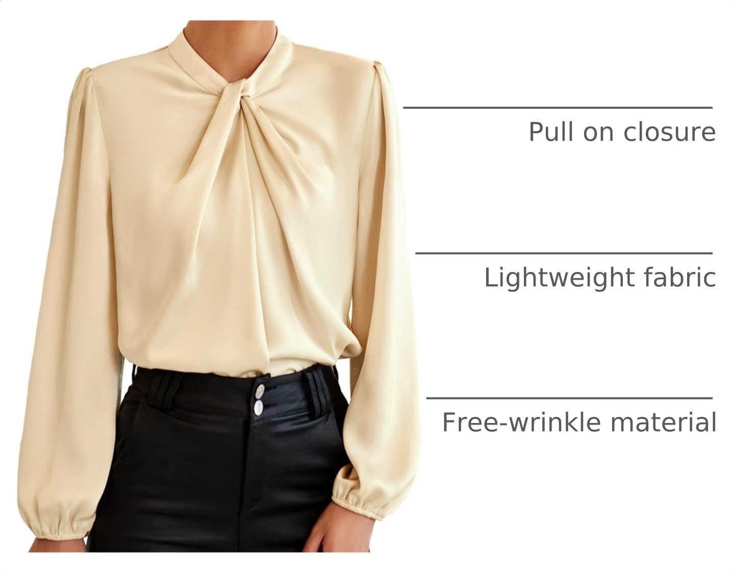 image:imageGRACE KARIN Women Business Casual Long Sleeve Satin BlouseApricot