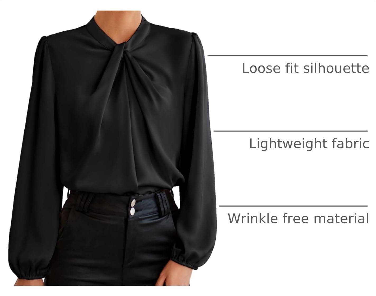 image:imageGRACE KARIN Women Business Casual Long Sleeve Satin BlouseBlack