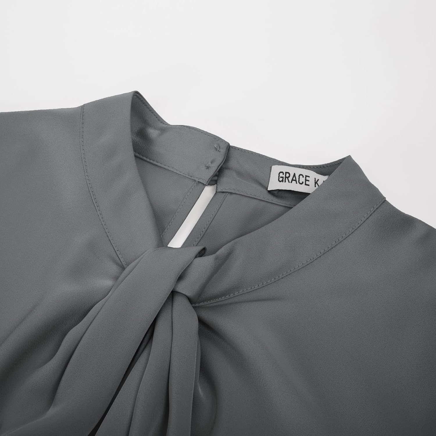 image:imageGRACE KARIN Women Business Casual Long Sleeve Satin BlouseDark Gray