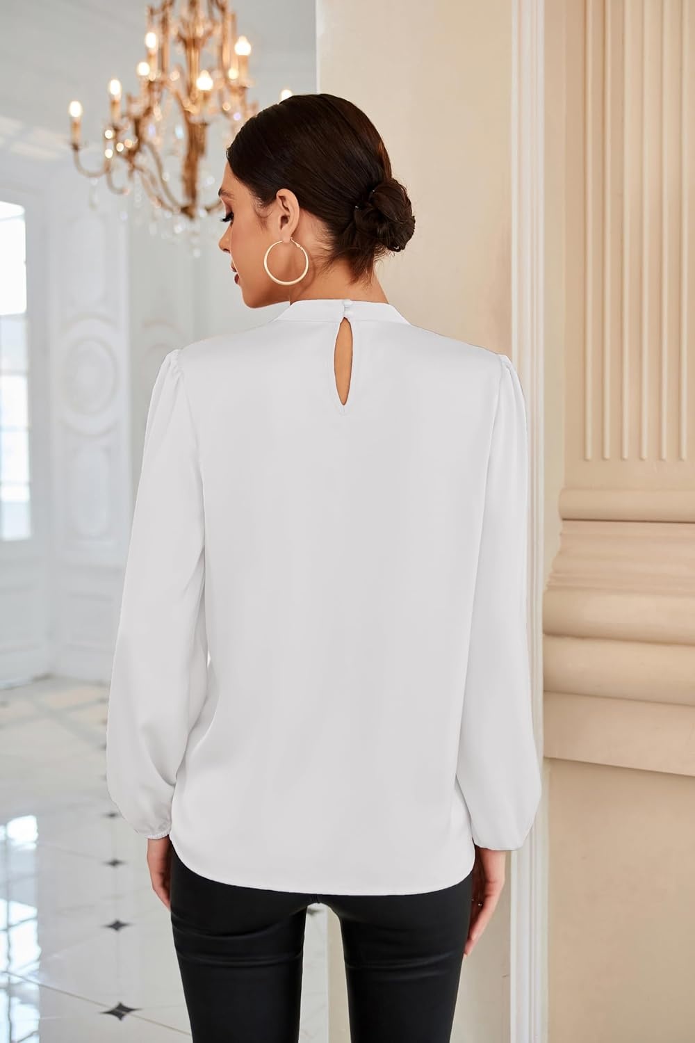 image:imageGRACE KARIN Women Business Casual Long Sleeve Satin BlouseIvory