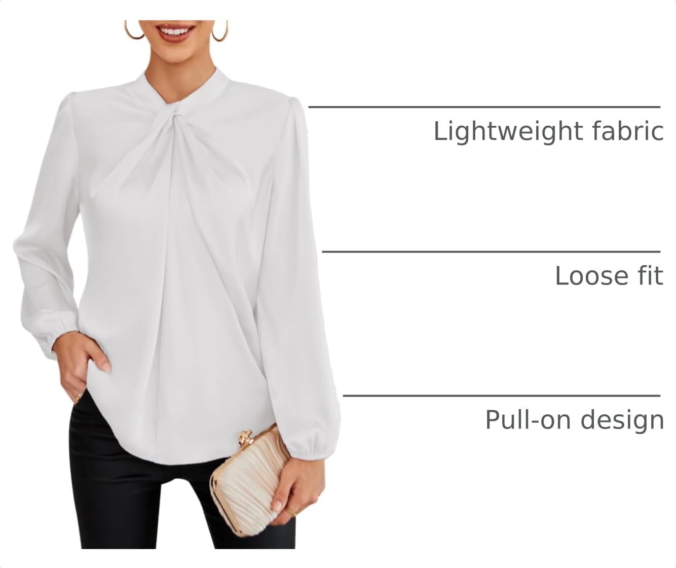 image:imageGRACE KARIN Women Business Casual Long Sleeve Satin BlouseIvory