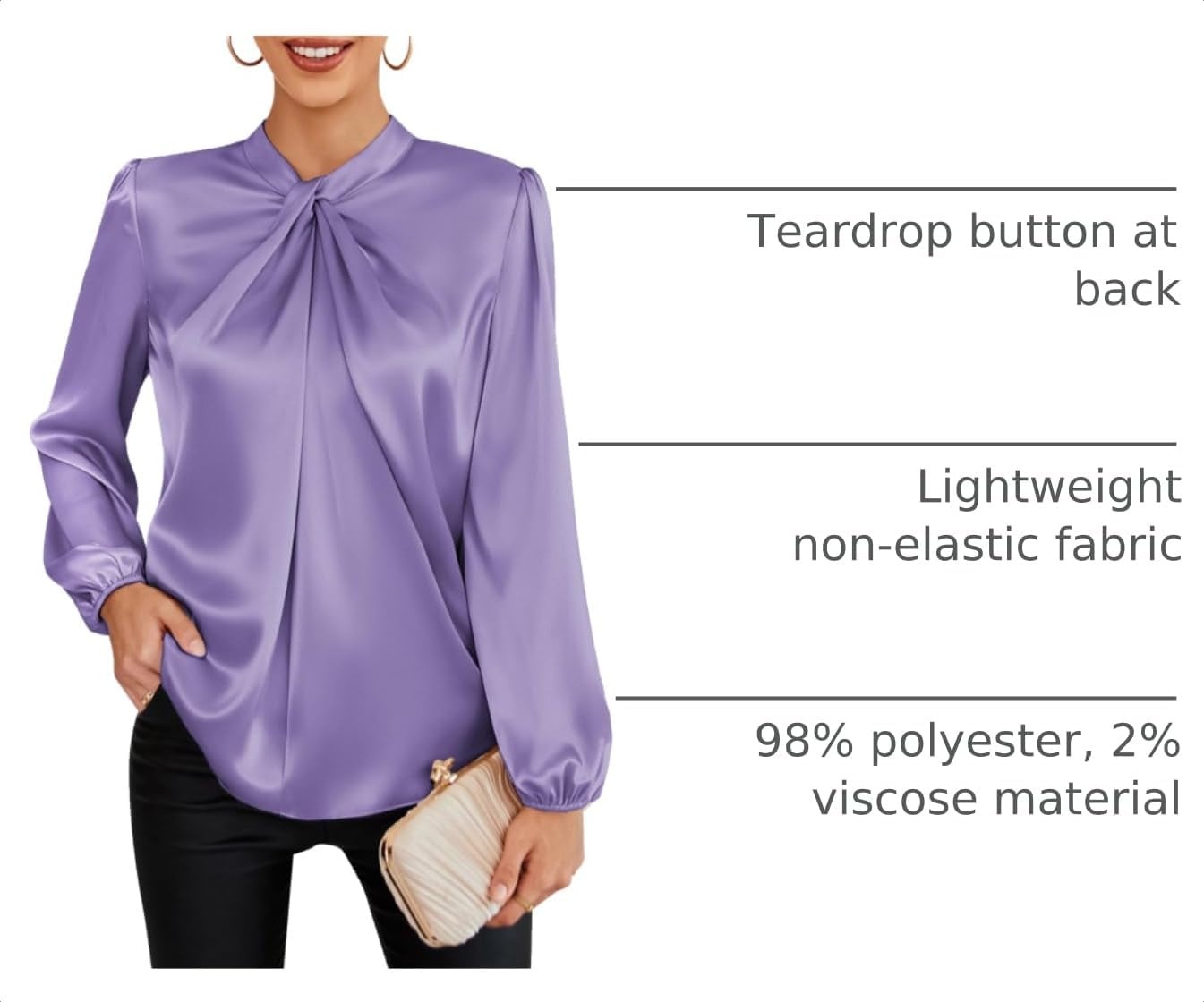 image:imageGRACE KARIN Women Business Casual Long Sleeve Satin BlouseLight Purple