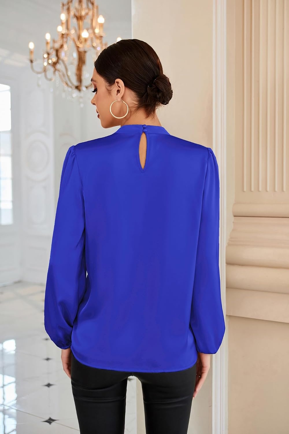 image:imageGRACE KARIN Women Business Casual Long Sleeve Satin BlouseRoyal Blue