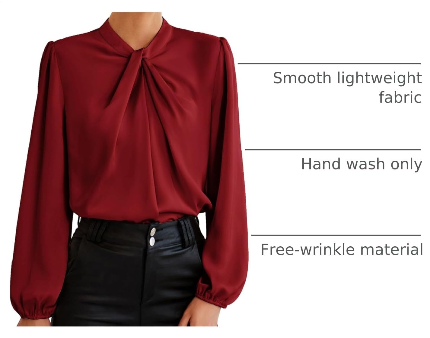 image:imageGRACE KARIN Women Business Casual Long Sleeve Satin BlouseWine Red
