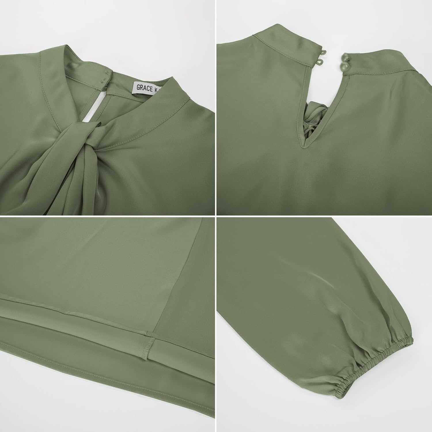 image:imageGRACE KARIN Women Business Casual Long Sleeve Satin BlouseYellow Green