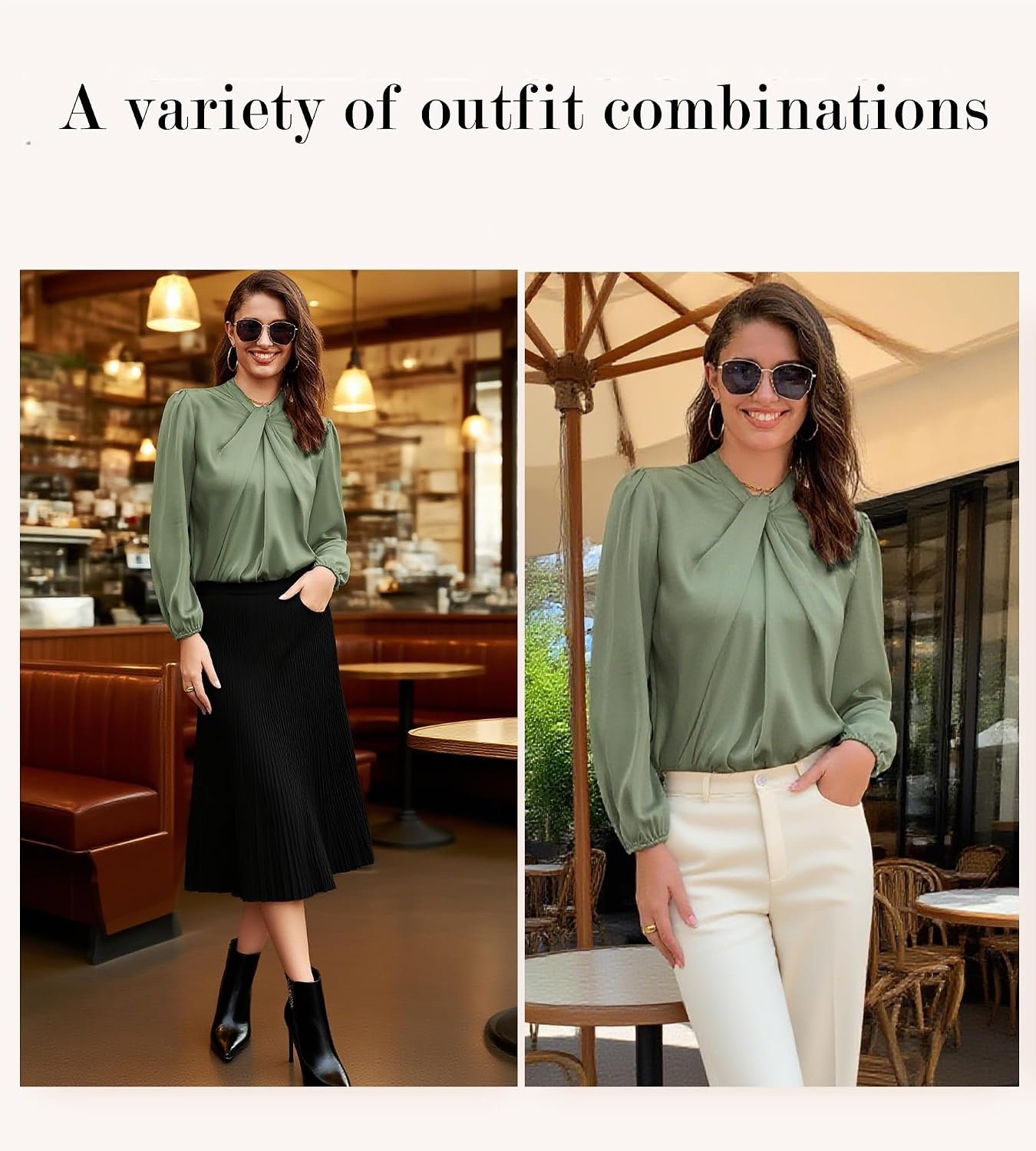 image:imageGRACE KARIN Women Business Casual Long Sleeve Satin BlouseYellow Green