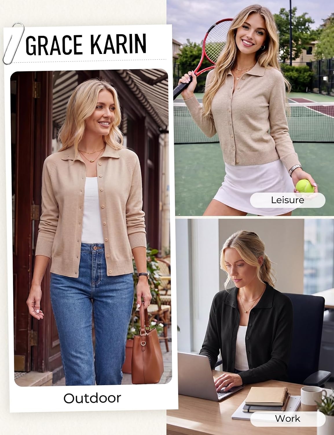 image:imageGRACE KARIN Women Lightweight Cardigan Sweaters Fall Teacher OutfitsKhaki