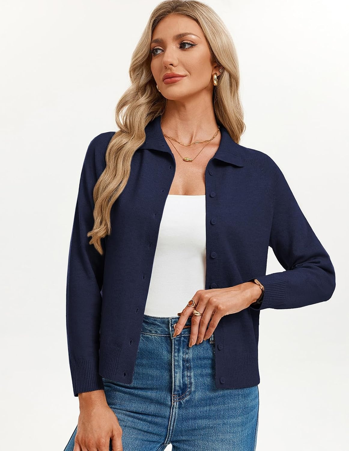 image:imageGRACE KARIN Women Lightweight Cardigan Sweaters Fall Teacher OutfitsNavy Blue