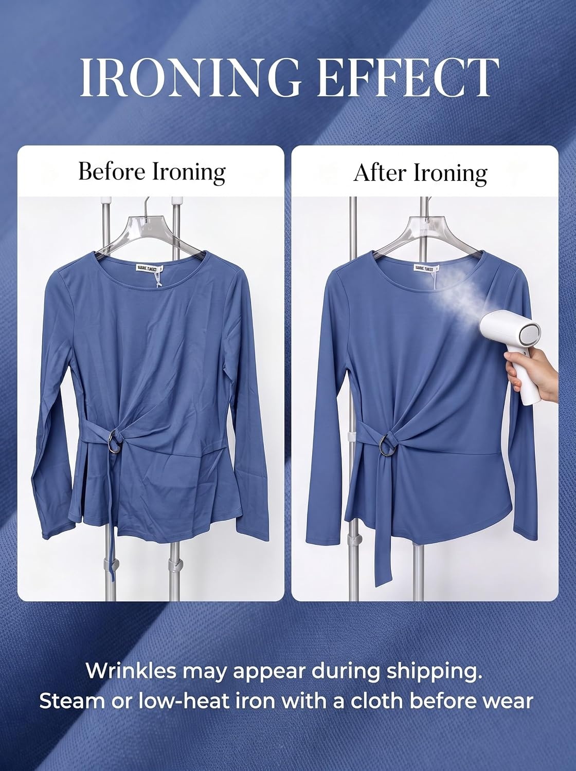 image:imageGRACE KARIN Women Long Sleeve Peplum Top Dressy Casual ShirtGray Blue