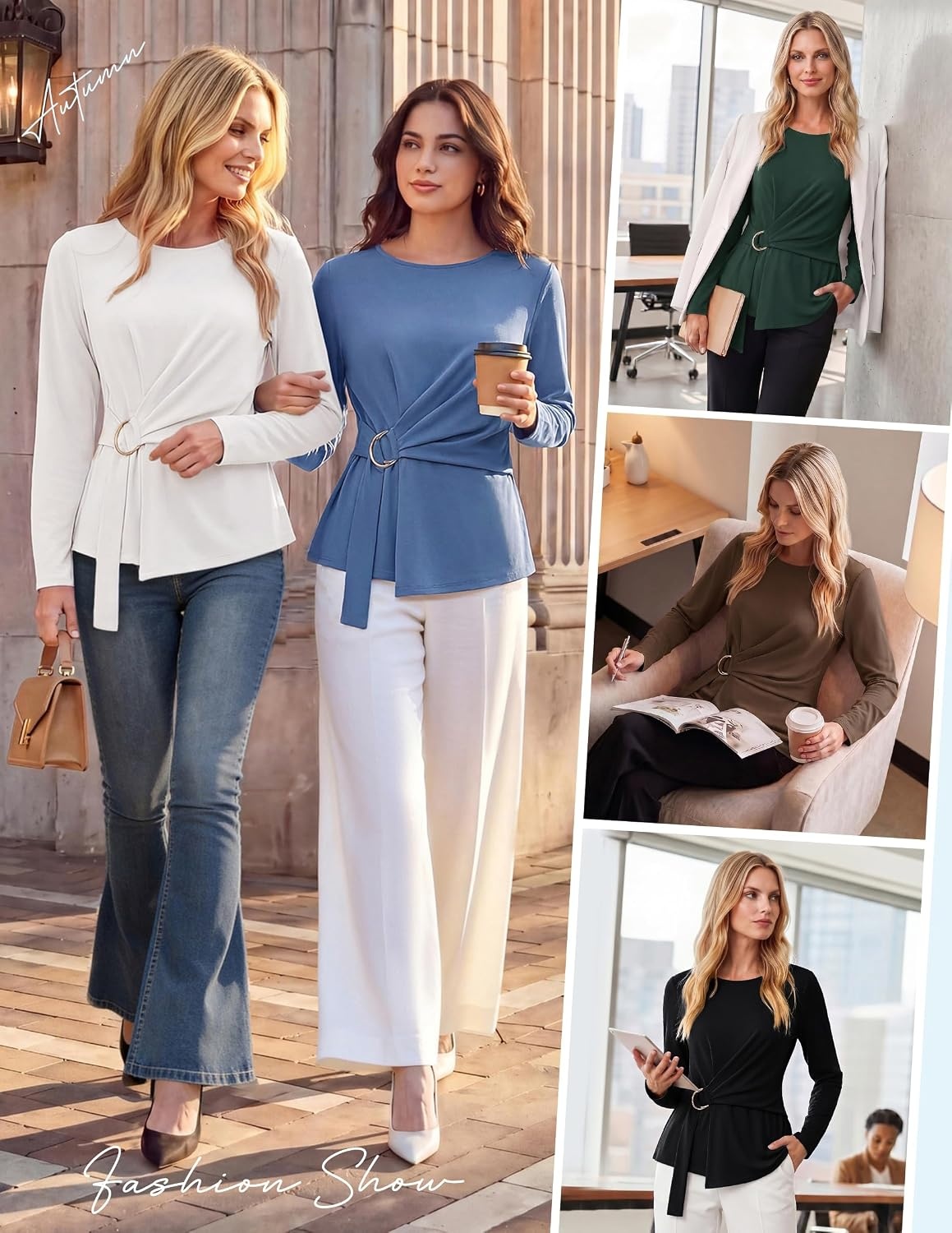 image:imageGRACE KARIN Women Long Sleeve Peplum Top Dressy Casual ShirtGray Blue