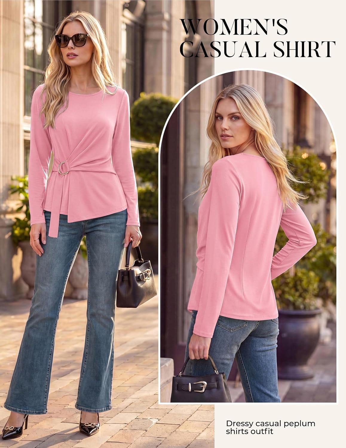 image:imageGRACE KARIN Women Long Sleeve Peplum Top Dressy Casual ShirtPink
