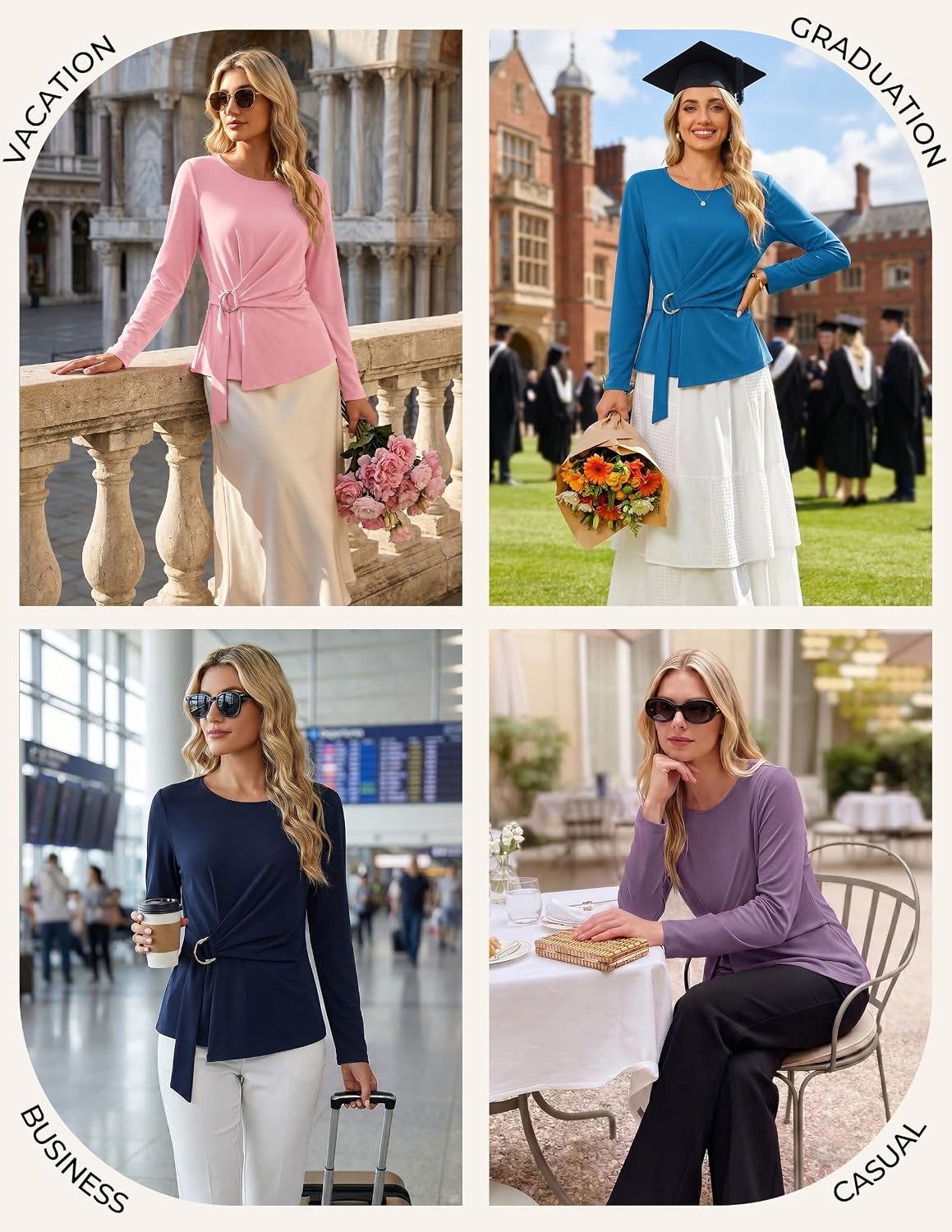 image:imageGRACE KARIN Women Long Sleeve Peplum Top Dressy Casual ShirtPink