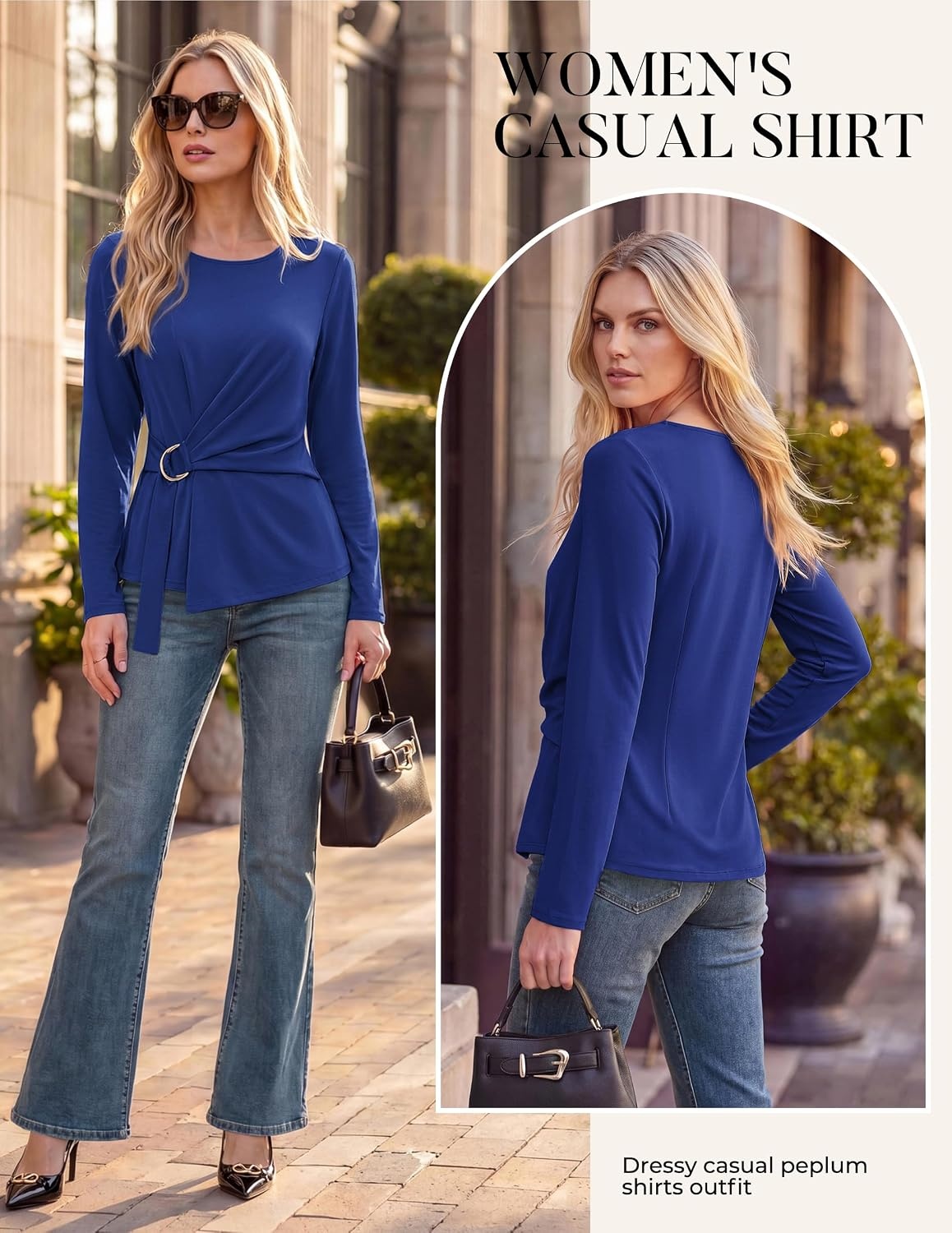 image:imageGRACE KARIN Women Long Sleeve Peplum Top Dressy Casual ShirtRoyal Blue