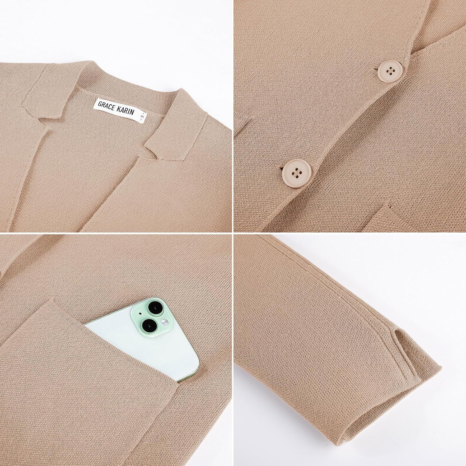 image:imageGRACE KARIN Women Sweater Blazer Business Casual Blazers Knit Fall CardiganCamel