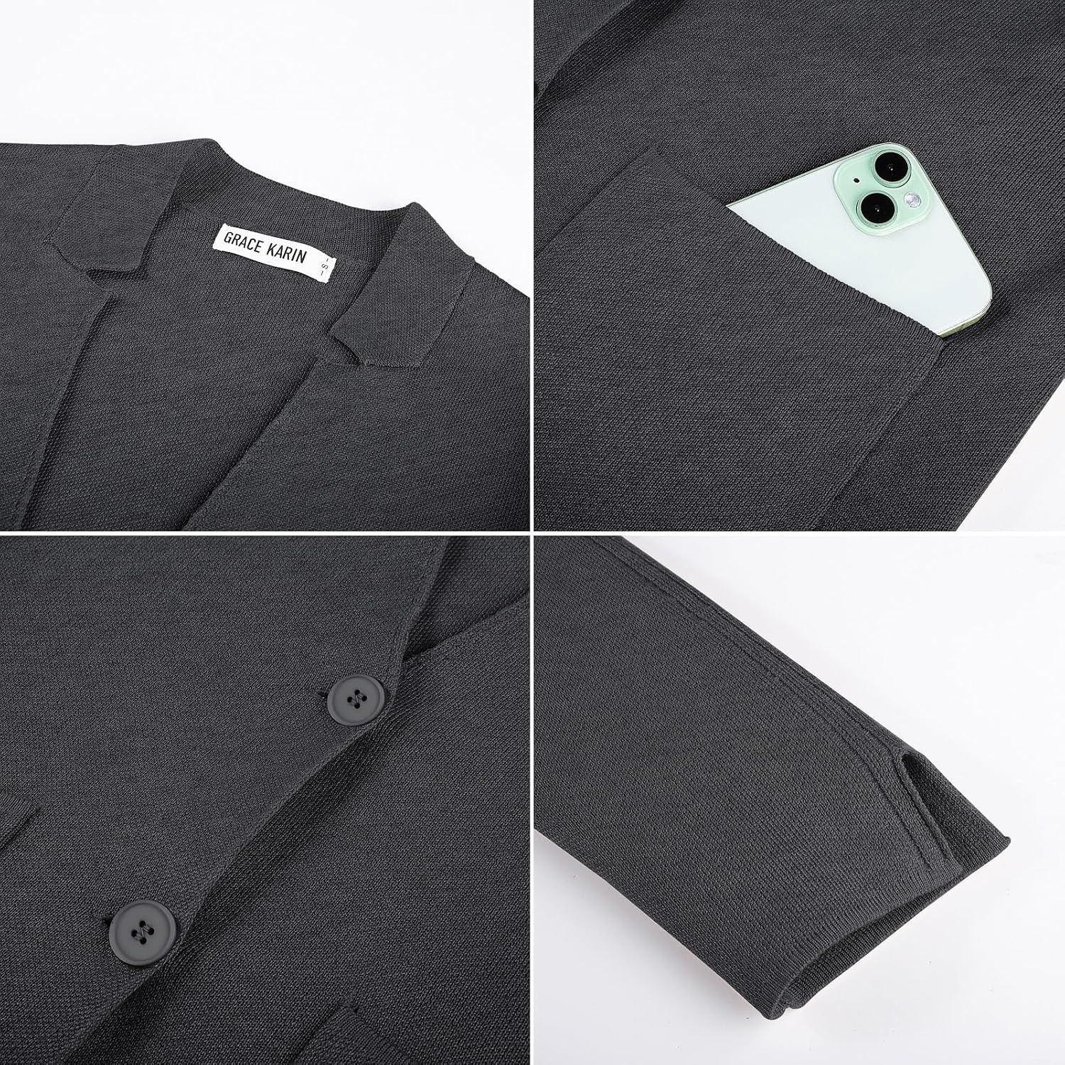 image:imageGRACE KARIN Women Sweater Blazer Business Casual Blazers Knit Fall CardiganDark Grey