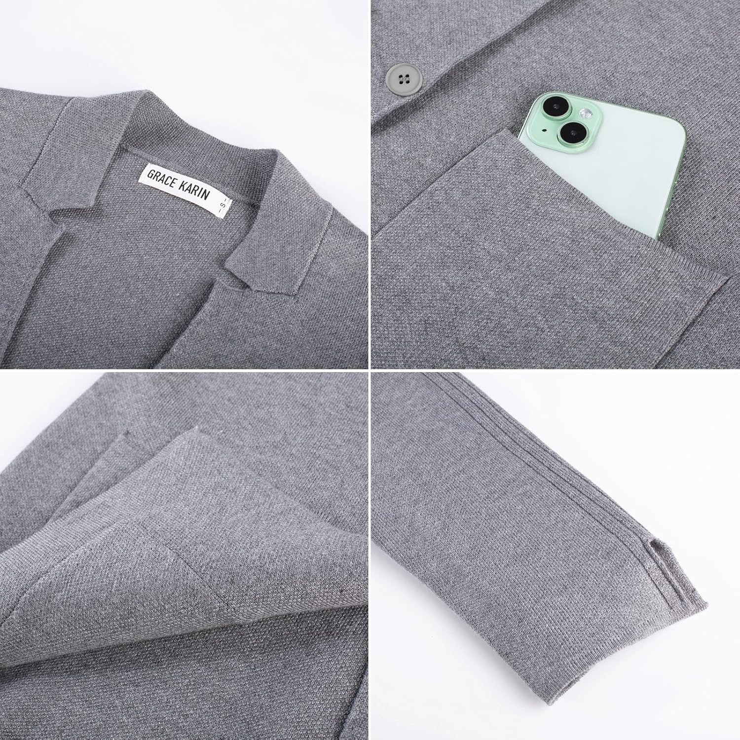 image:imageGRACE KARIN Women Sweater Blazer Business Casual Blazers Knit Fall CardiganGrey