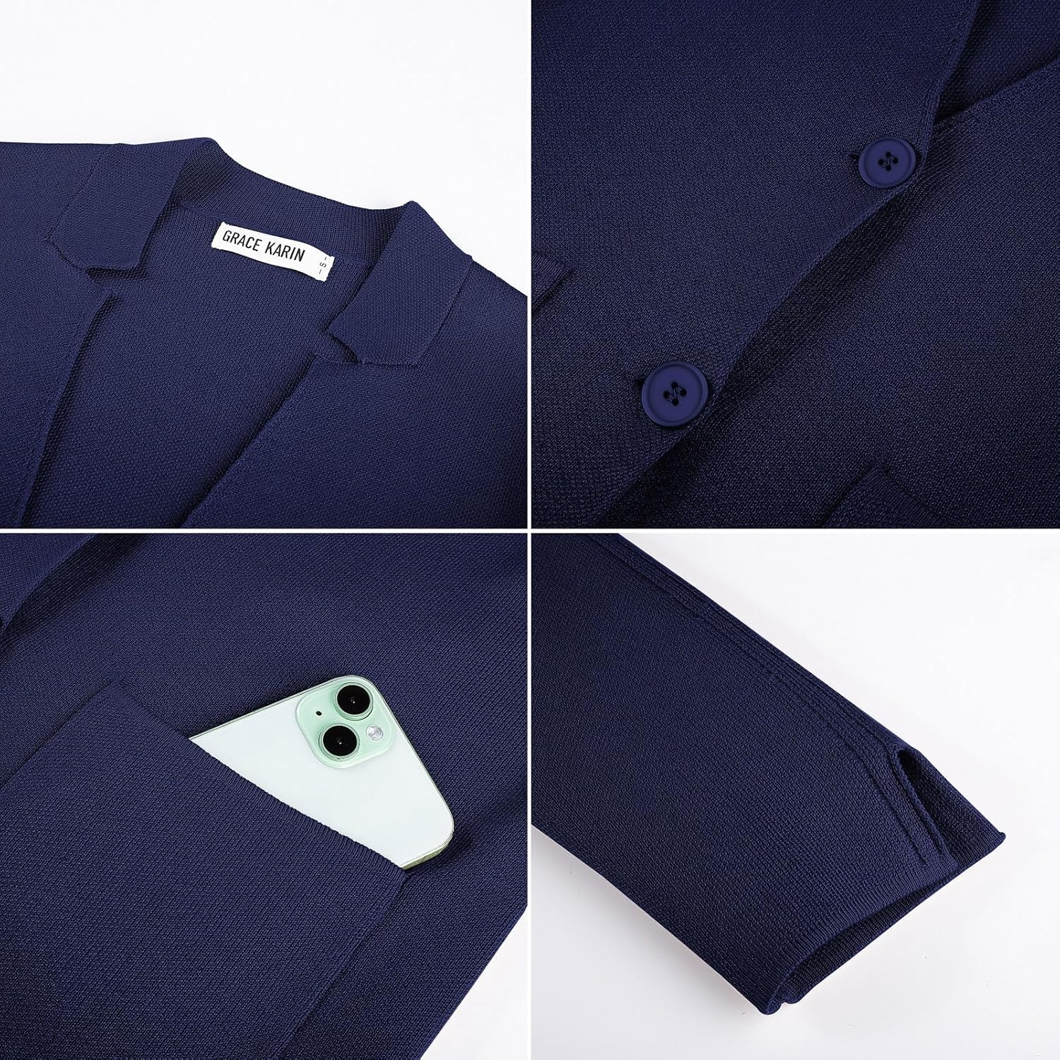 image:imageGRACE KARIN Women Sweater Blazer Business Casual Blazers Knit Fall CardiganNavy Blue