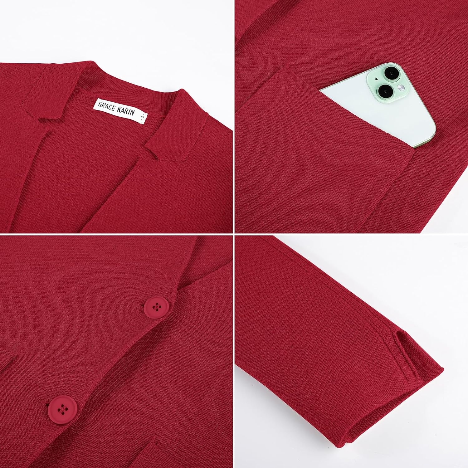 image:imageGRACE KARIN Women Sweater Blazer Business Casual Blazers Knit Fall CardiganRed