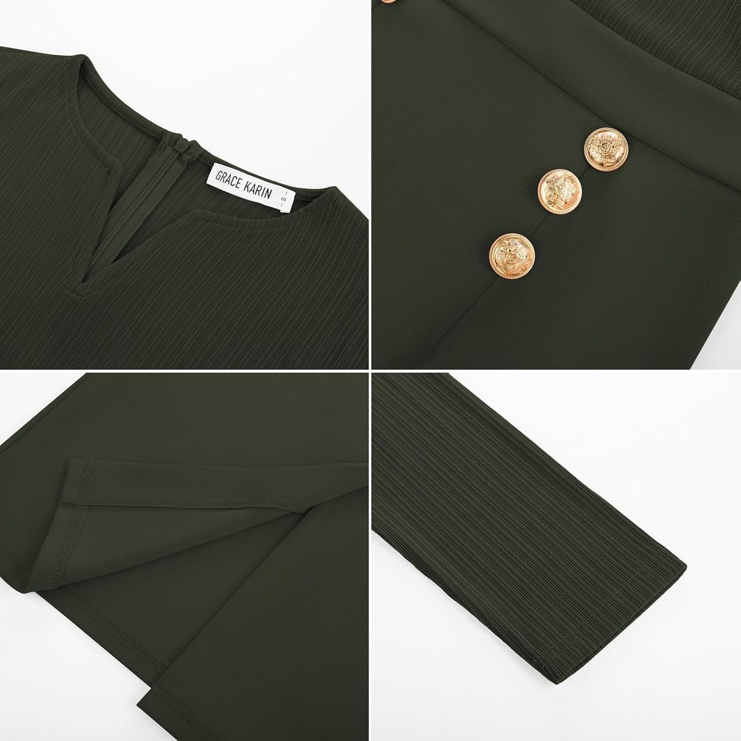 image:imageGRACE KARIN Womens 2026 Fall Long Sleeve Work Midi DressArmy Green