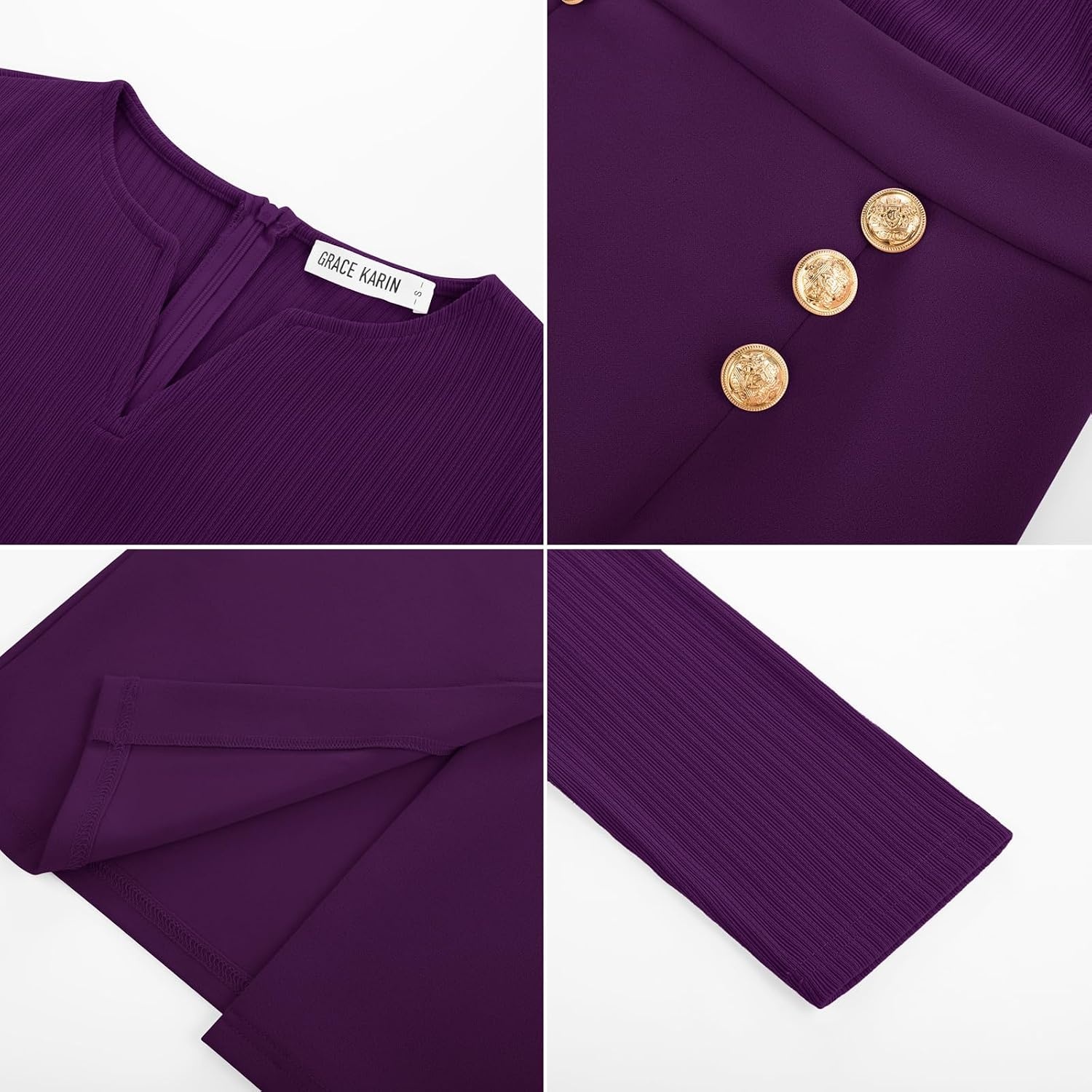 image:imageGRACE KARIN Womens 2026 Fall Long Sleeve Work Midi DressDark Purple