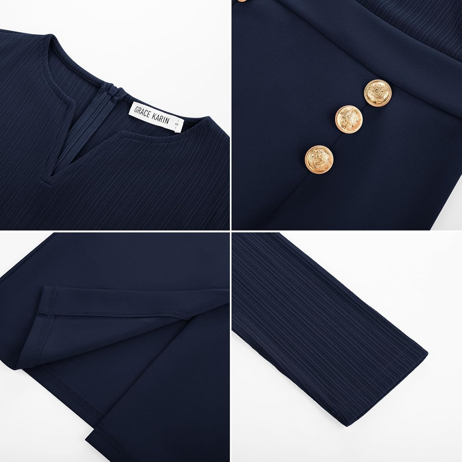 image:imageGRACE KARIN Womens 2026 Fall Long Sleeve Work Midi DressNavy